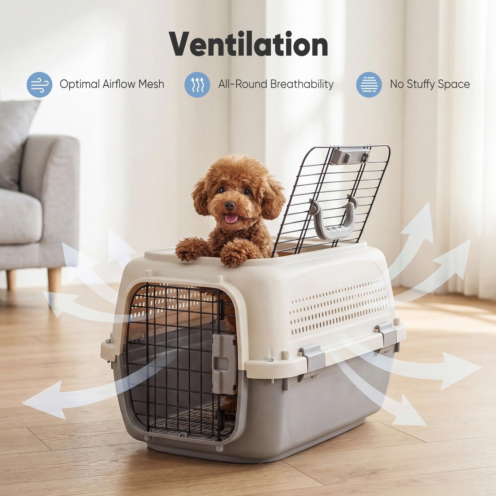 Airline Approved Secure Pet Travel Crate with Food Bowl - Dog - (3 Color Options) - (M,L)