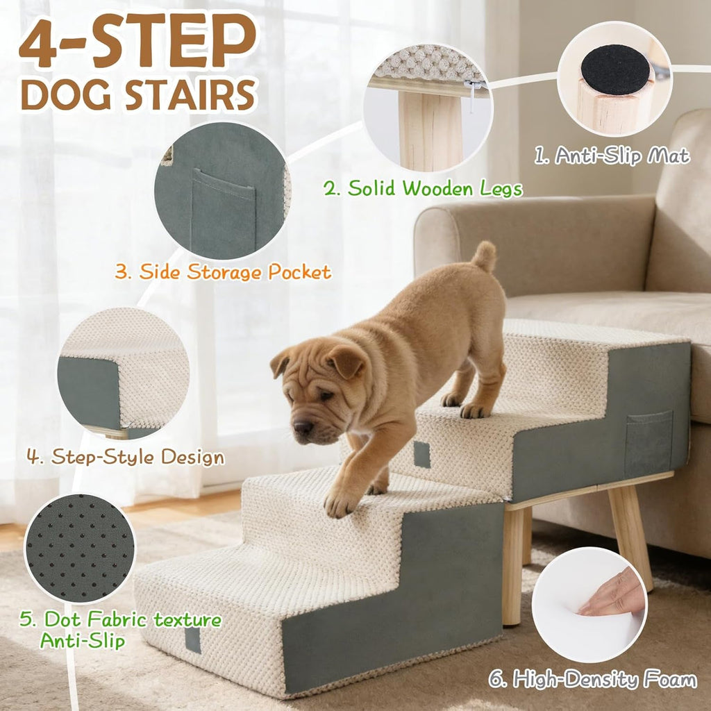4-Step Stairs  - Dog - (Foldable and Portable) - (Beige, Grey) - (Frisco) - (While Supplies Last)