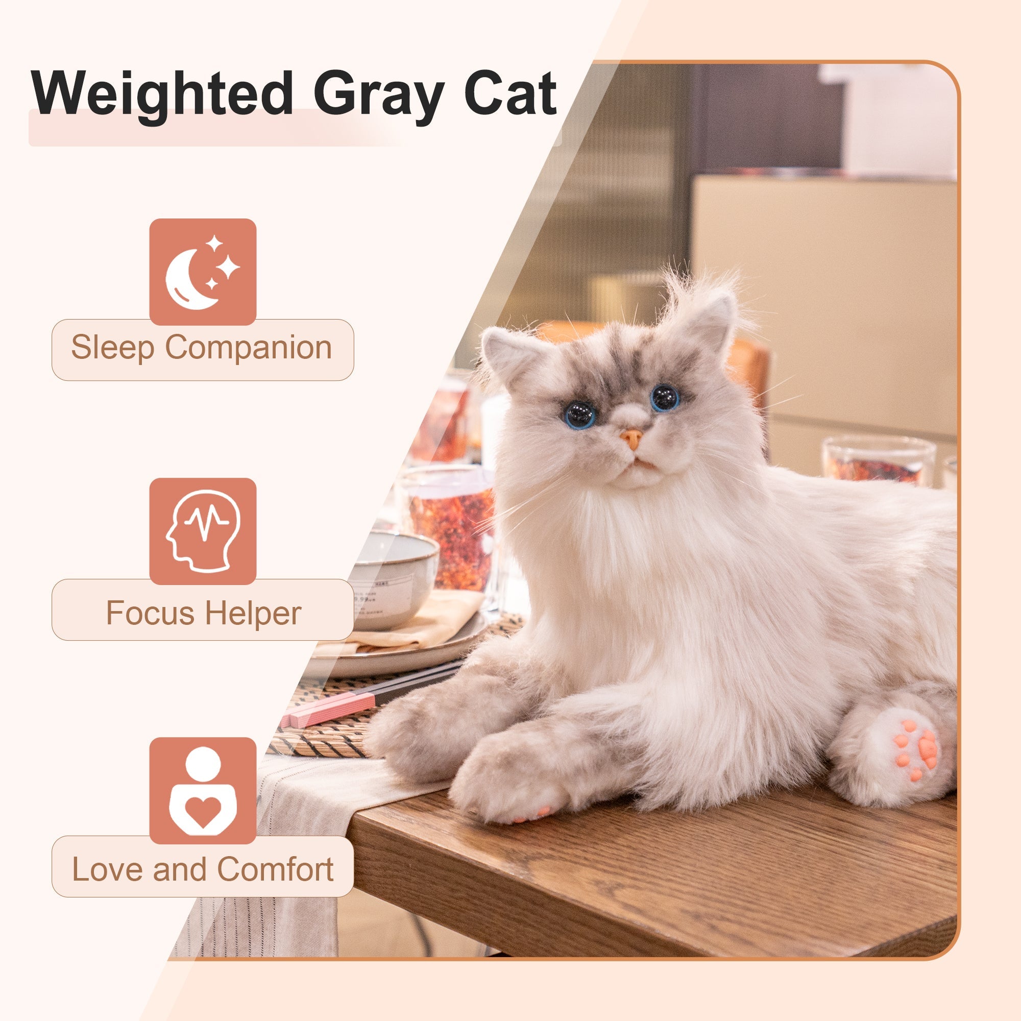 Tracy, the Realistic Weighted Comfort Plush Toy Cat  - Kids, Adults - (Weighs 3 lbs) - (While Supplies Last)