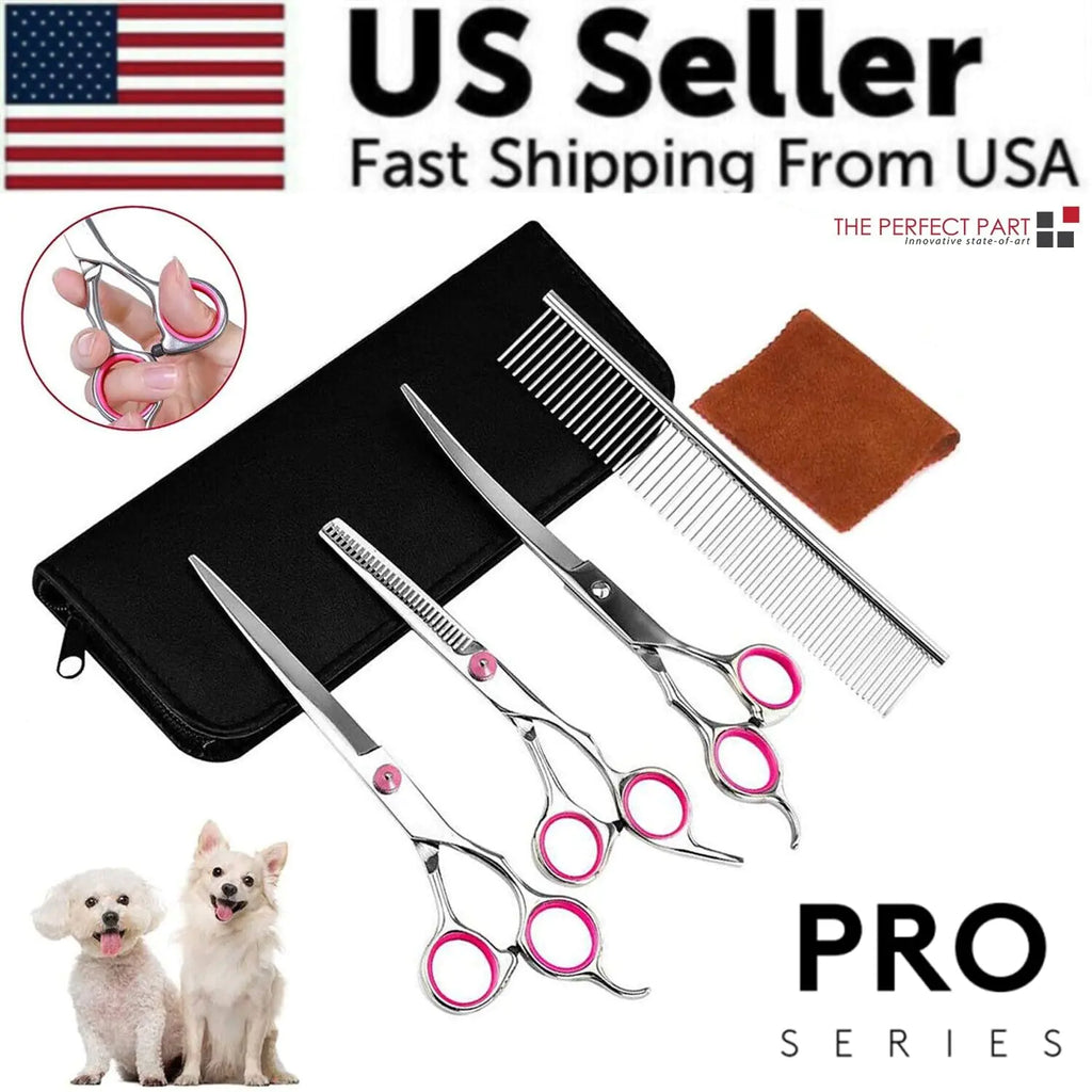 Grooming Scissors Kit -  Dog - (Stainless Straight) - (Curved Thinning Shears) - (While Supplies Last)