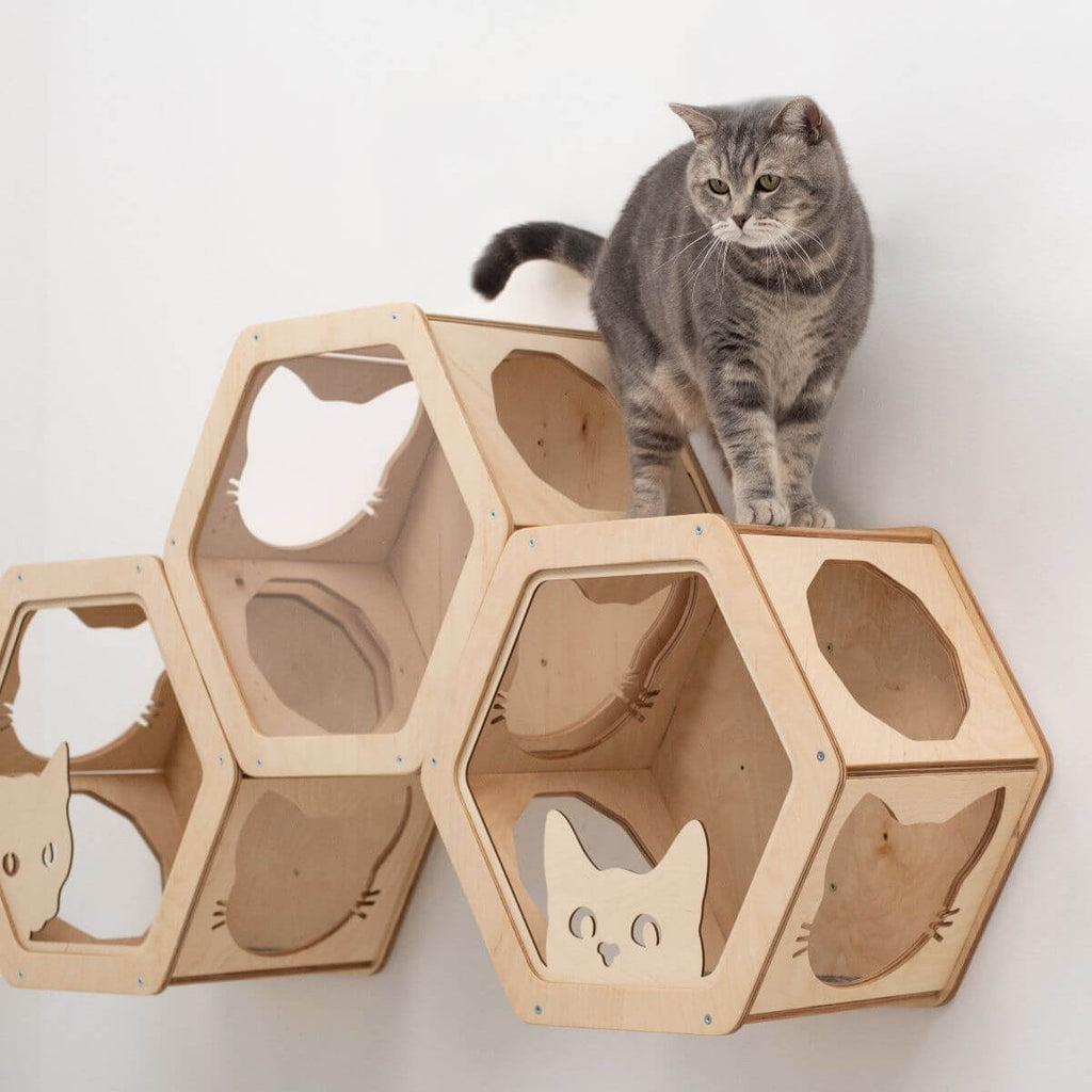 Honeycomb Felt Covered Shelf - Cat  - (Light Oak) - (1,2,3 Shelf Options) - (While Supplies Last)