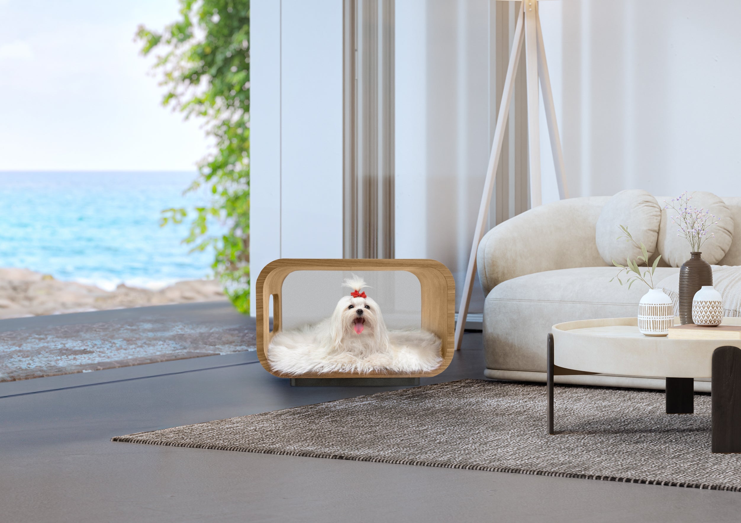 Wood Pet Bed -  Cat - (White Oak) - (Plush Pad included  - (The Luna Bed ) - (While Supplies Last)