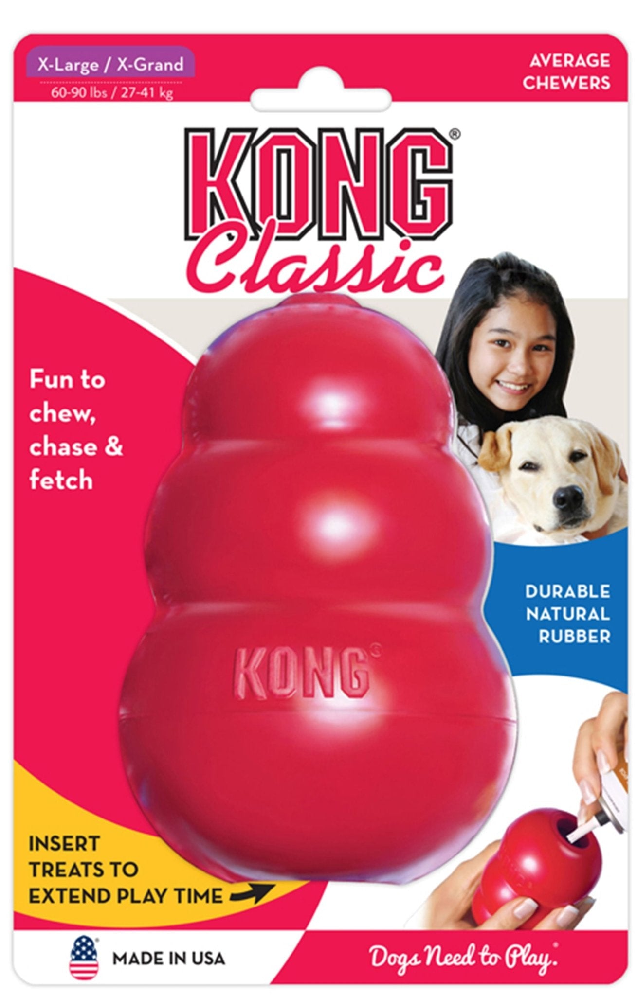 The Kong® Classic Toy - Dog    - (KONG)  - (Durable Rubber) - (Red) - (XX-King)