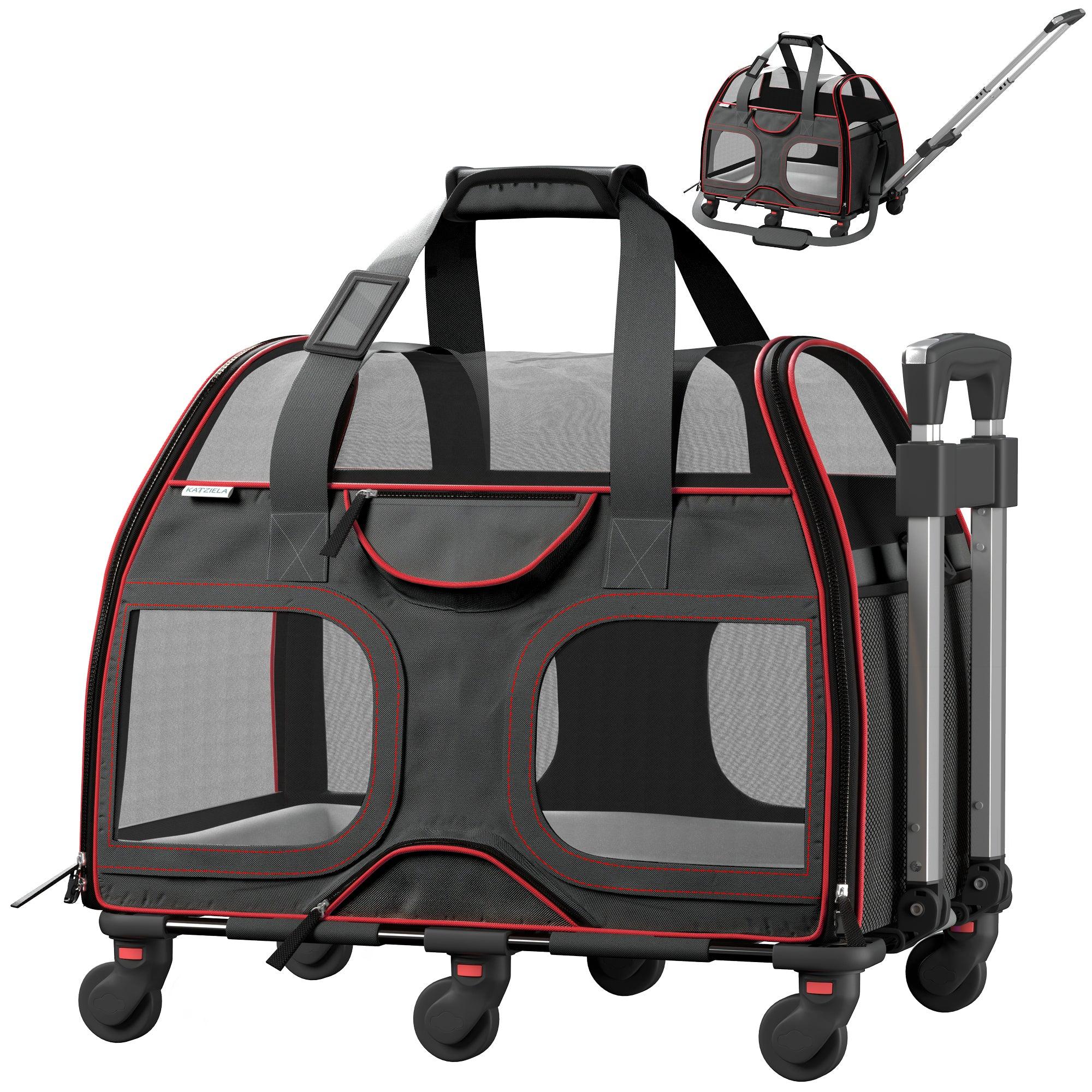 Airline Approved Luxury Pet Carrier with Removable Wheels and Telescopic Handle - Cat Dog - (8 Color Options) - (Katziela)