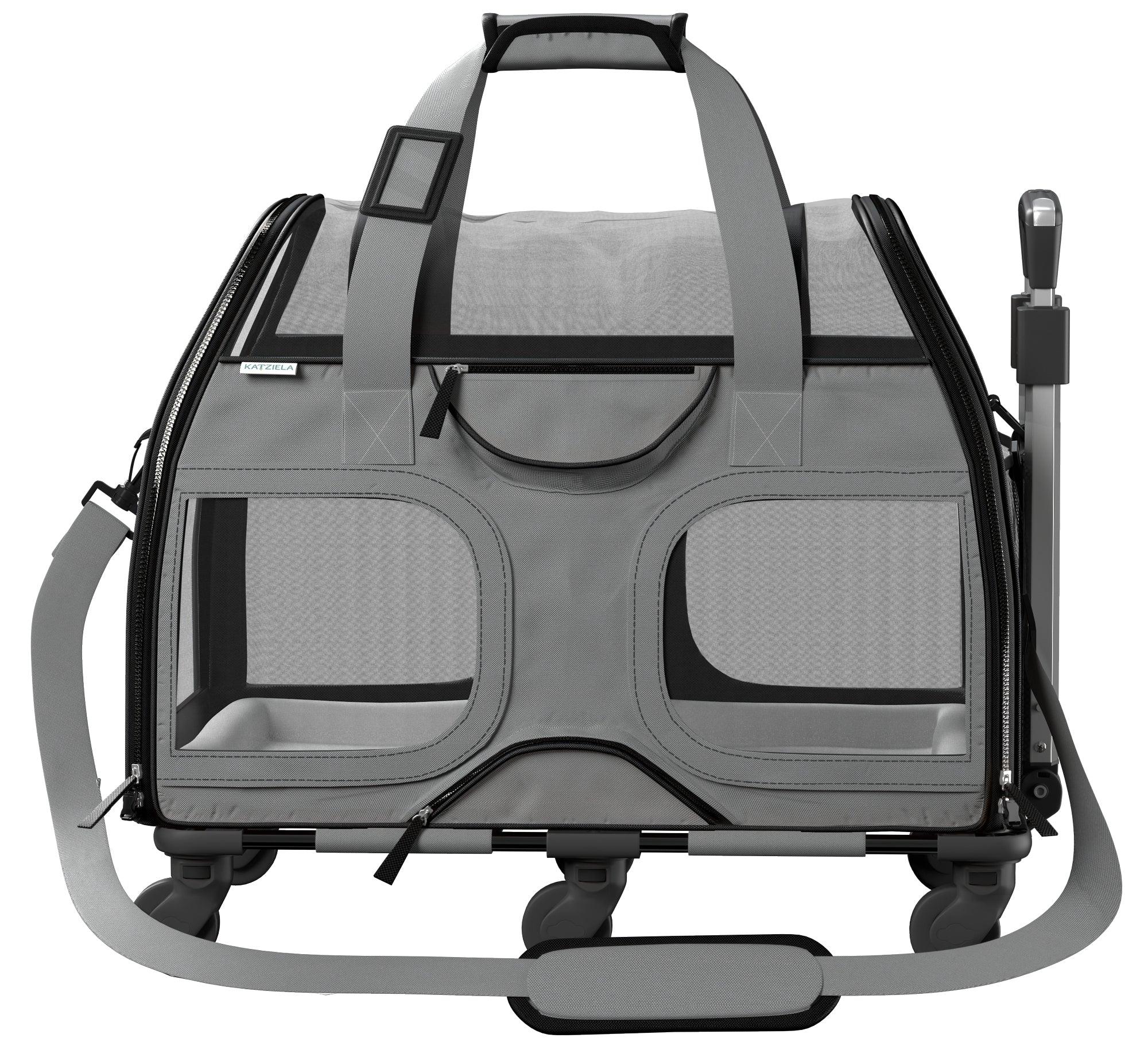 Airline Approved Luxury Pet Carrier with Removable Wheels and Telescopic Handle - Cat Dog - (8 Color Options) - (Katziela)