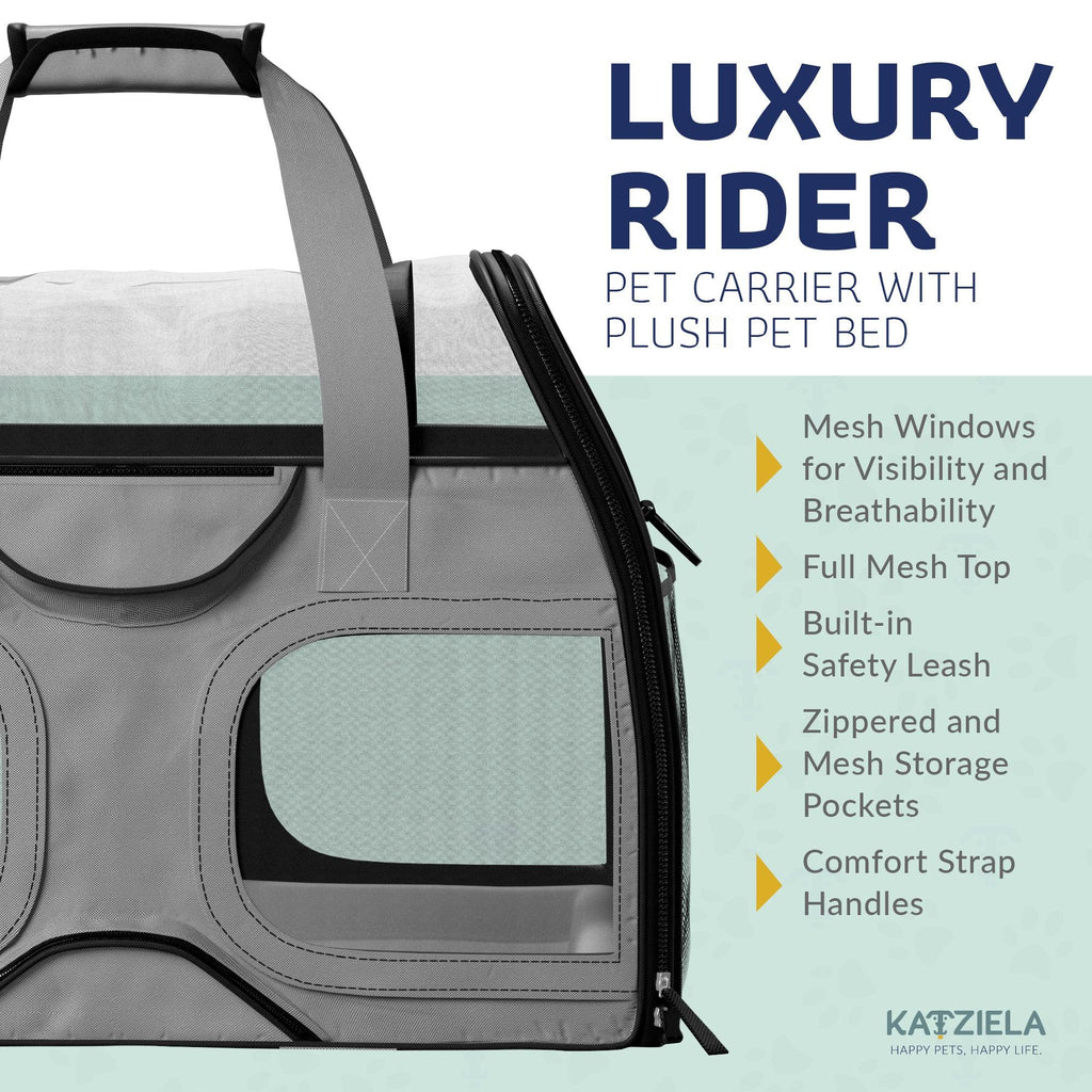Airline Approved Luxury Pet Carrier with Removable Wheels and Telescopic Handle - Cat Dog - (8 Color Options) - (Katziela)