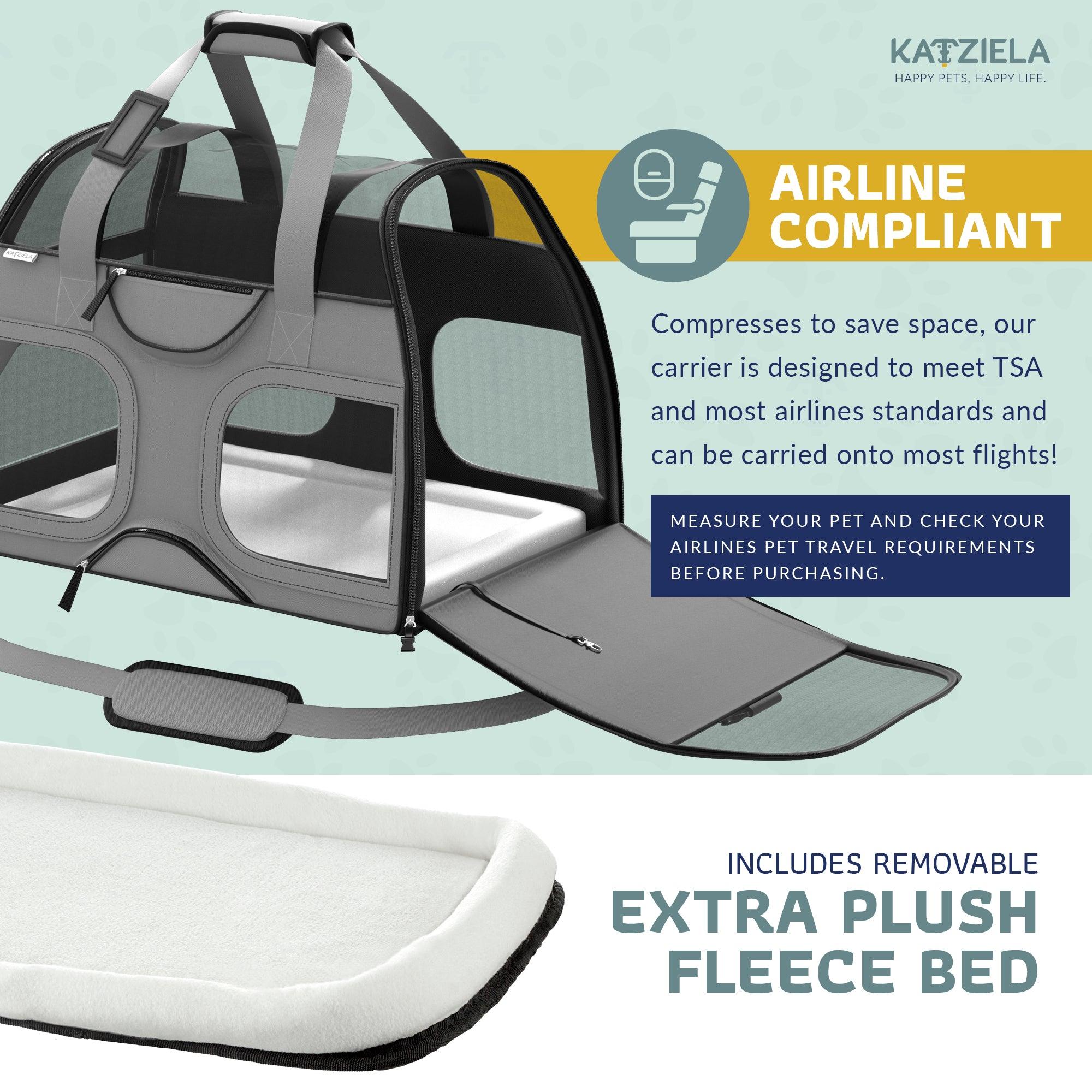 Airline Approved Luxury Pet Carrier with Removable Wheels and Telescopic Handle - Cat Dog - (8 Color Options) - (Katziela)