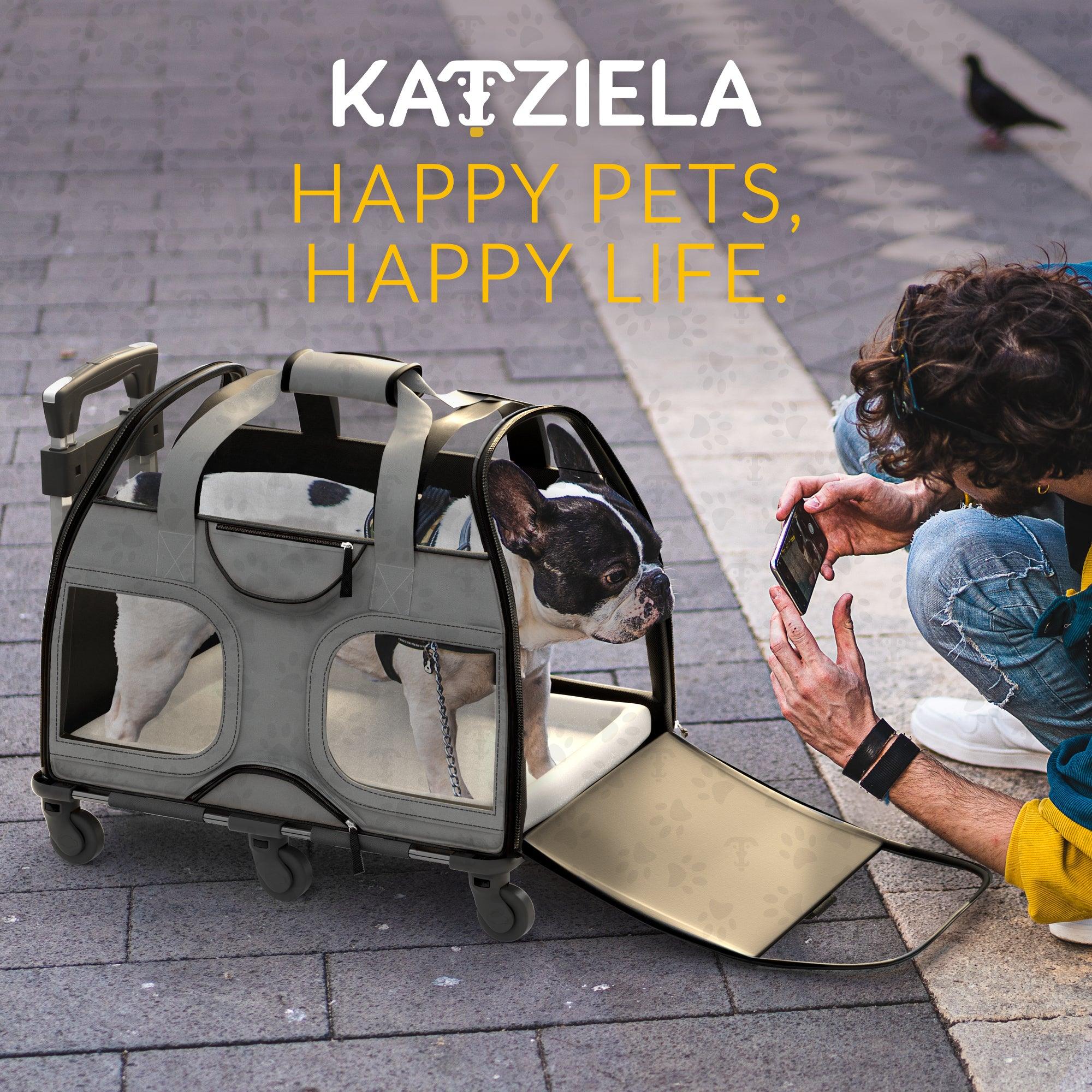 Airline Approved Luxury Pet Carrier with Removable Wheels and Telescopic Handle - Cat Dog - (8 Color Options) - (Katziela)