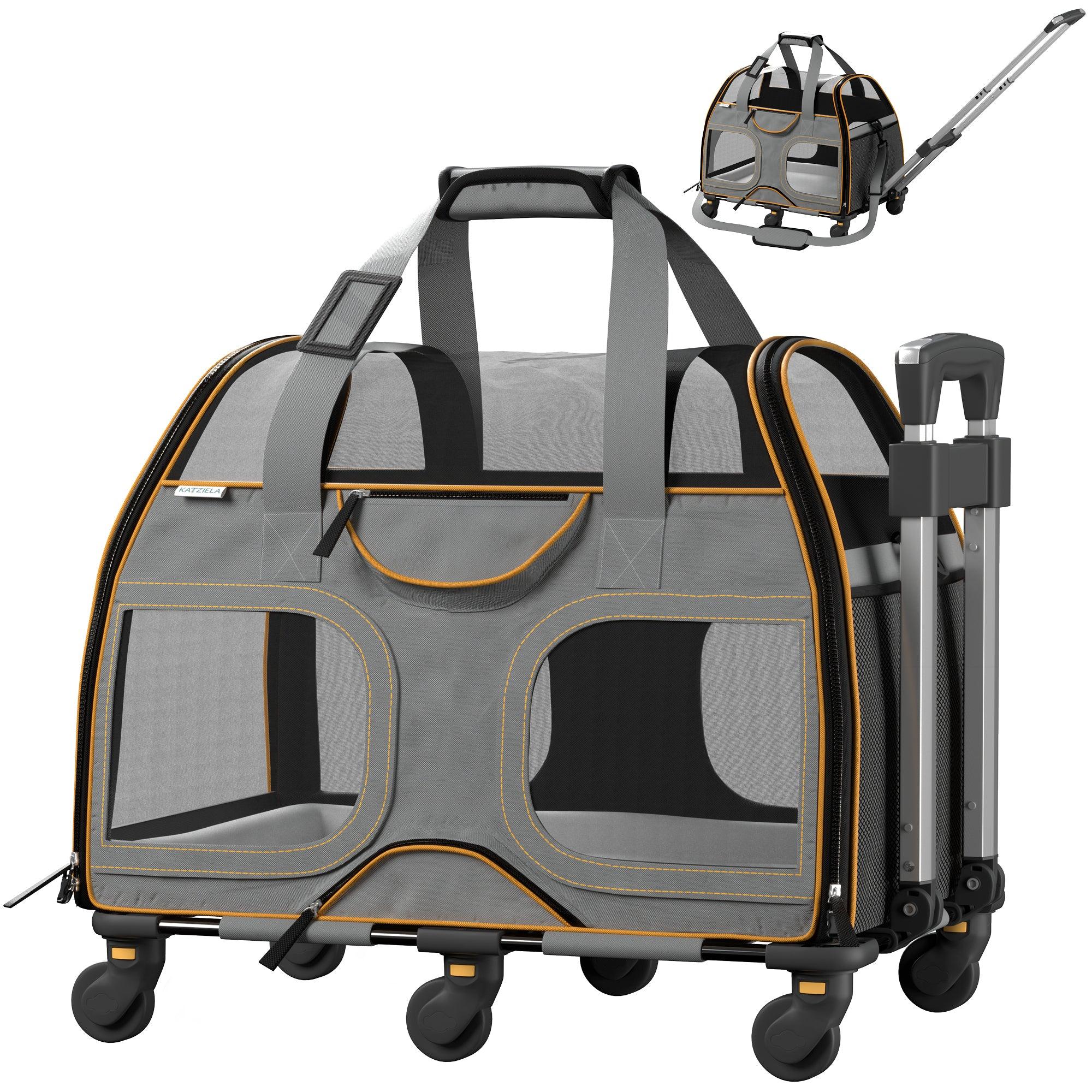 Airline Approved Luxury Pet Carrier with Removable Wheels and Telescopic Handle - Cat Dog - (8 Color Options) - (Katziela)