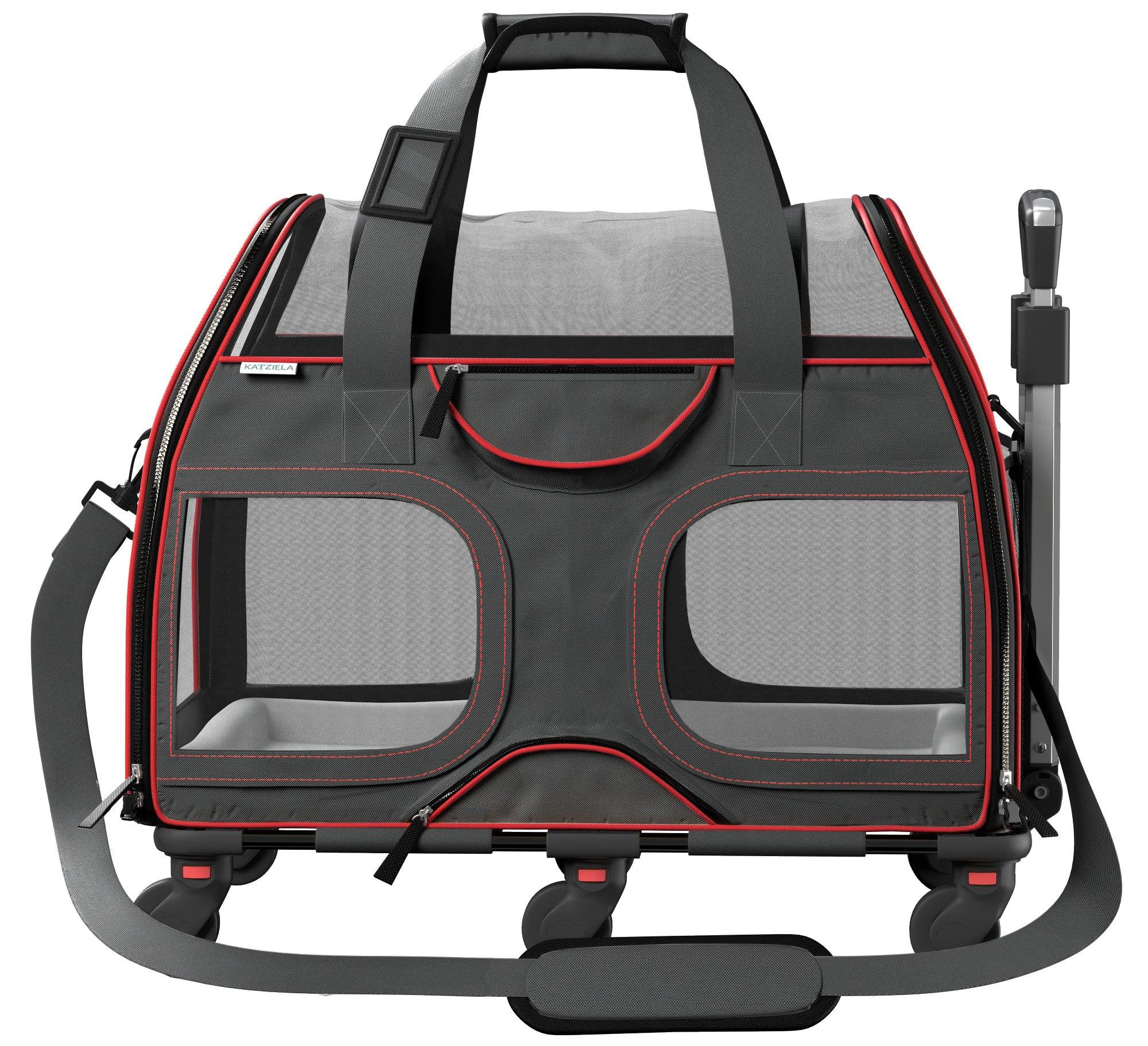 Airline Approved Luxury Pet Carrier with Removable Wheels and Telescopic Handle - Cat Dog - (8 Color Options) - (Katziela)