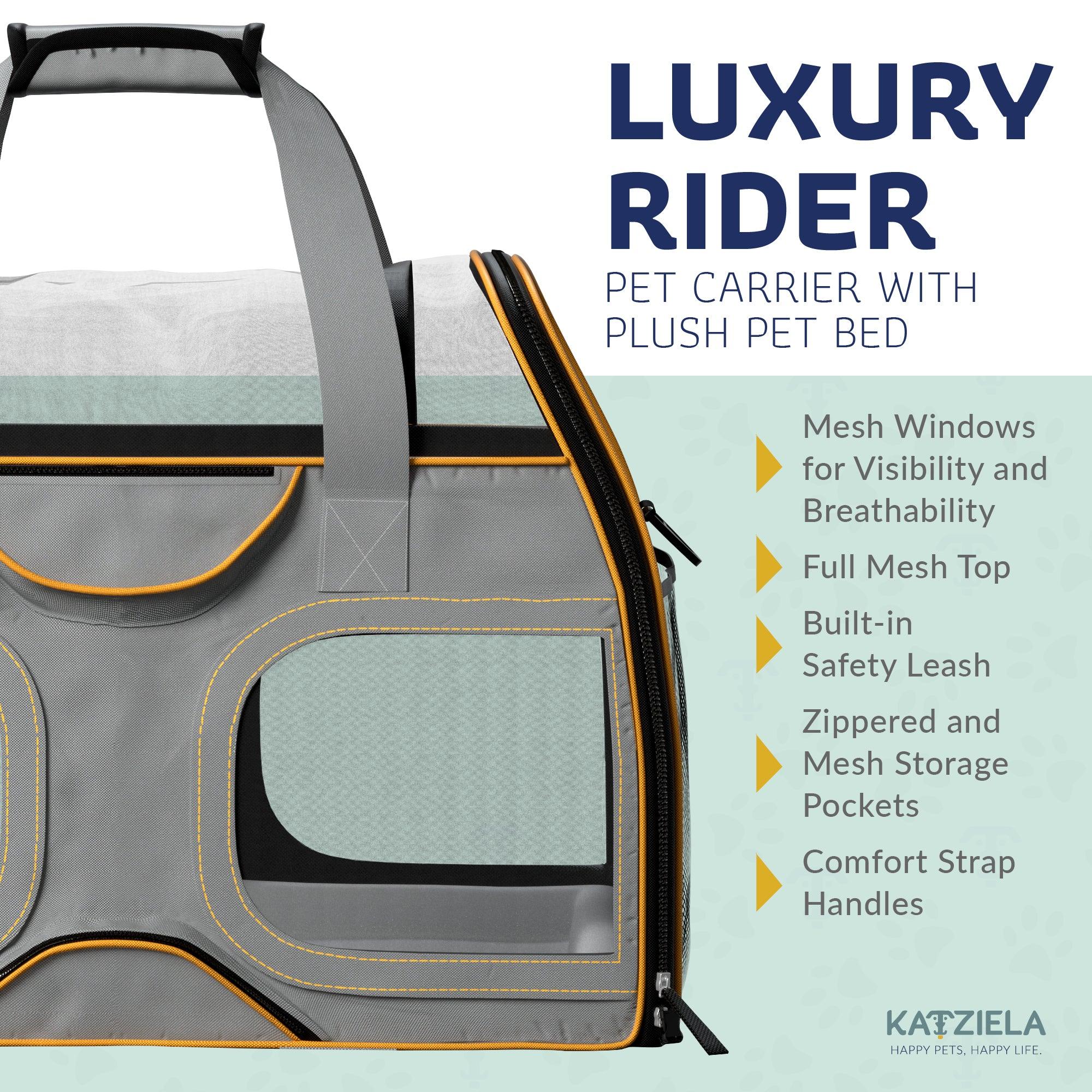 Airline Approved Luxury Pet Carrier with Removable Wheels and Telescopic Handle - Cat Dog - (8 Color Options) - (Katziela)