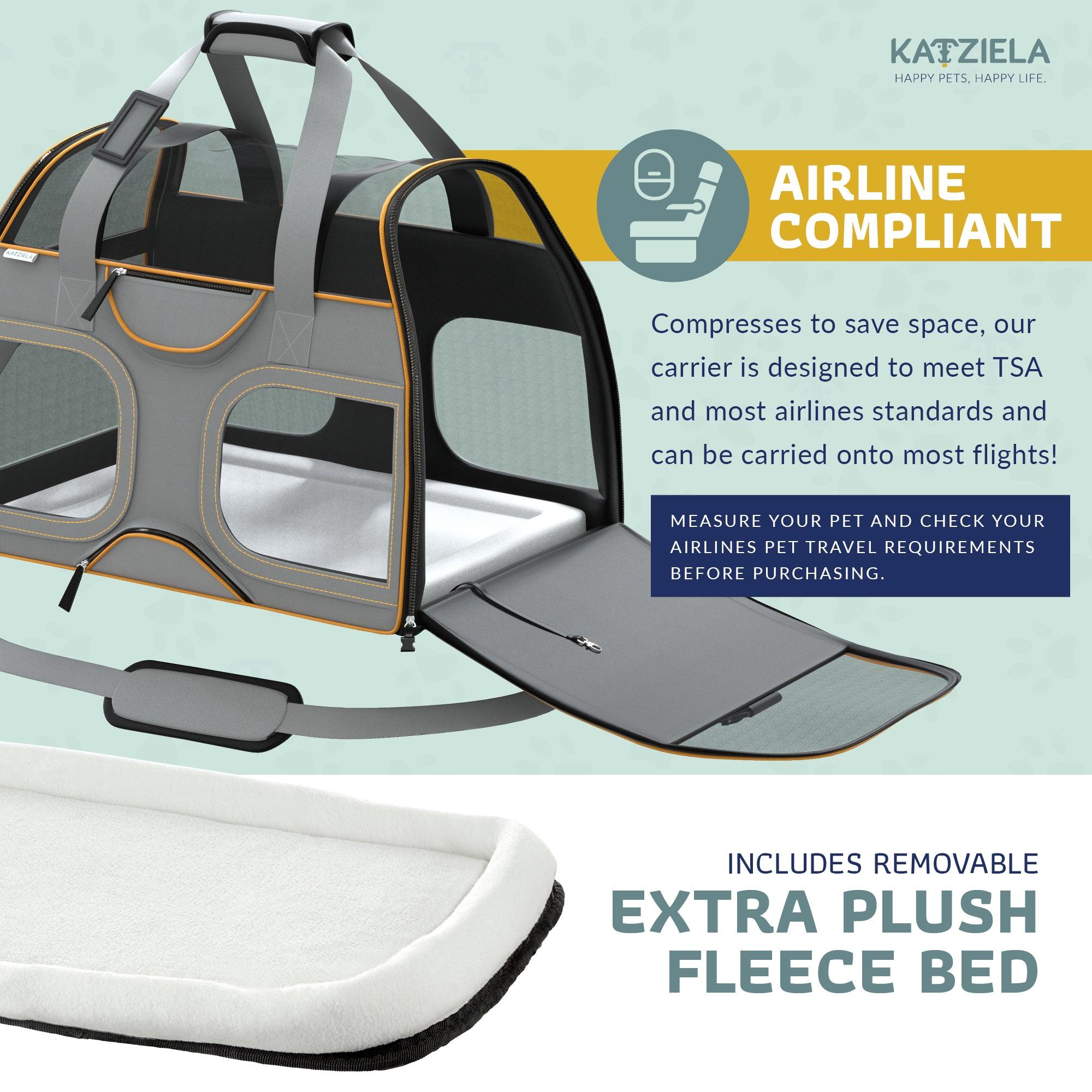 Airline Approved Luxury Pet Carrier with Removable Wheels and Telescopic Handle - Cat Dog - (8 Color Options) - (Katziela)