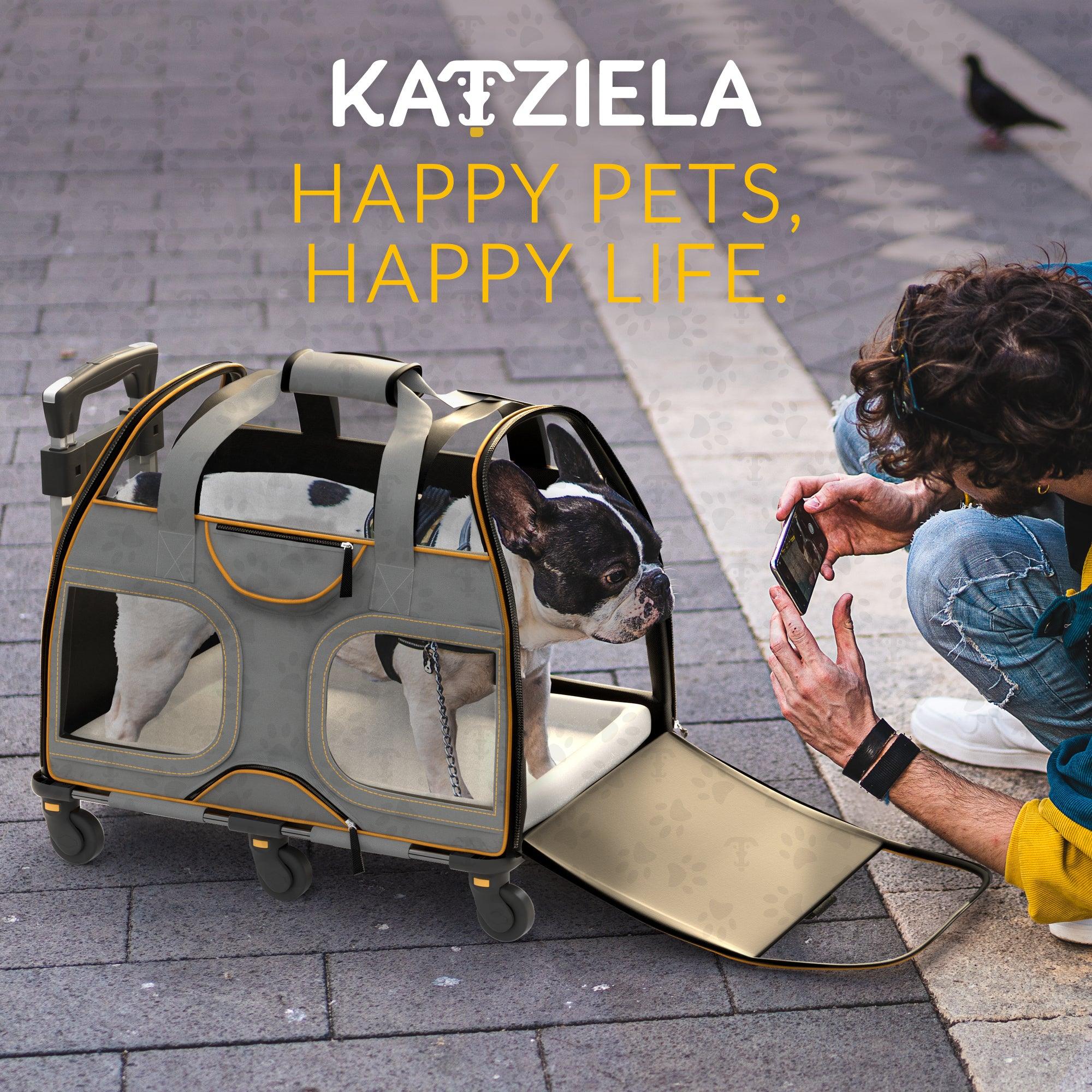 Airline Approved Luxury Pet Carrier with Removable Wheels and Telescopic Handle - Cat Dog - (8 Color Options) - (Katziela)