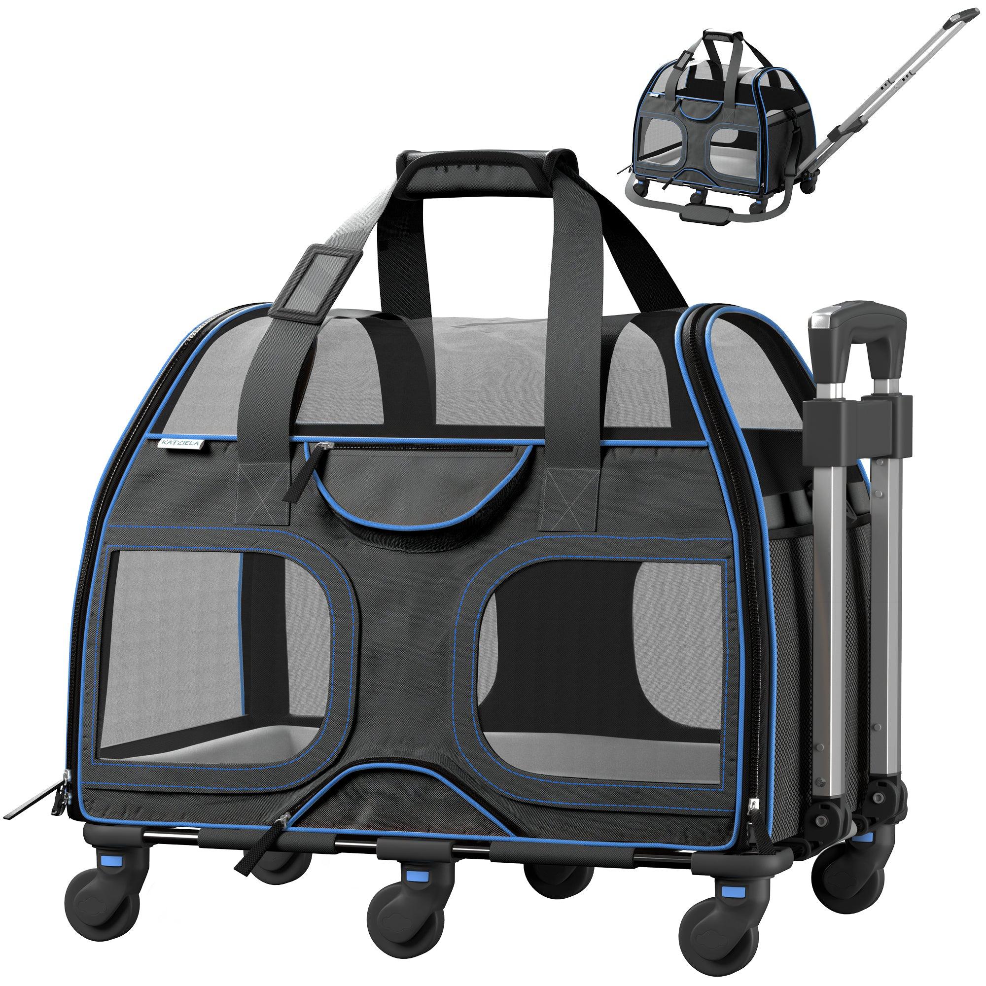 Airline Approved Luxury Pet Carrier with Removable Wheels and Telescopic Handle - Cat Dog - (8 Color Options) - (Katziela)