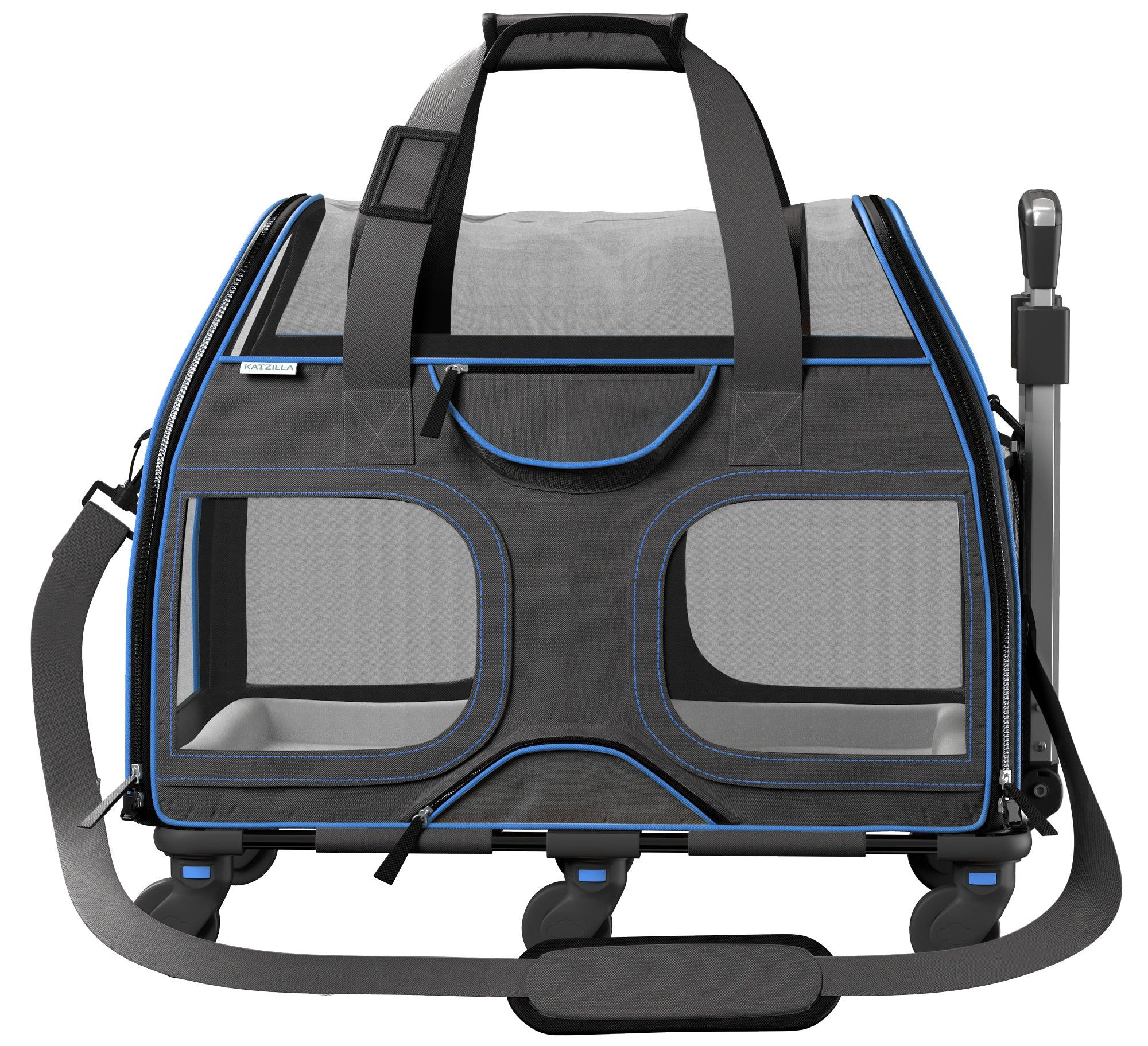 Airline Approved Luxury Pet Carrier with Removable Wheels and Telescopic Handle - Cat Dog - (8 Color Options) - (Katziela)