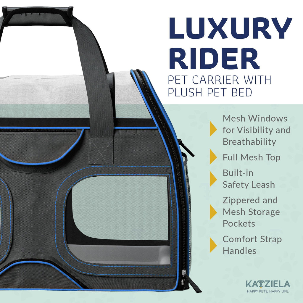 Airline Approved Luxury Pet Carrier with Removable Wheels and Telescopic Handle - Cat Dog - (8 Color Options) - (Katziela)