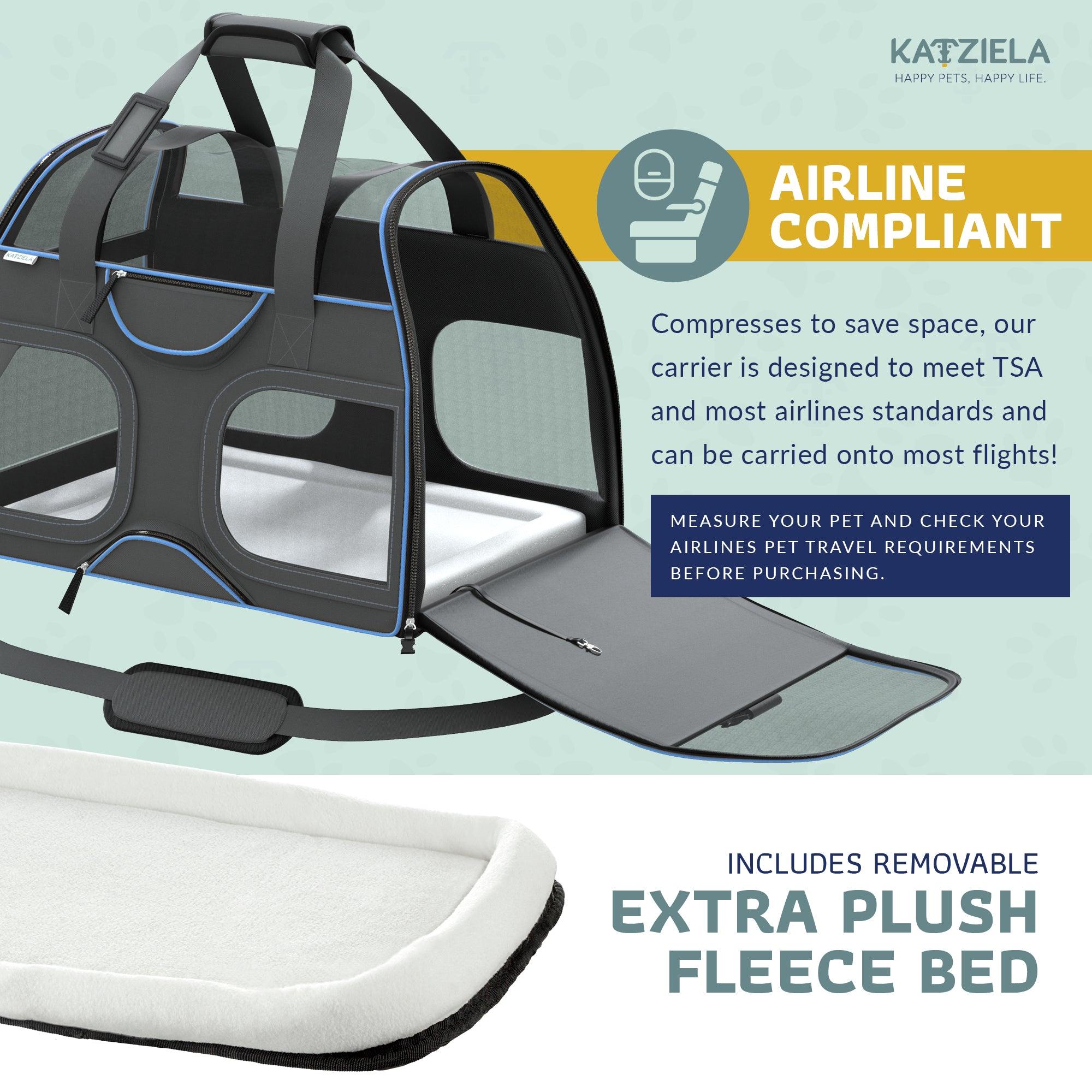 Airline Approved Luxury Pet Carrier with Removable Wheels and Telescopic Handle - Cat Dog - (8 Color Options) - (Katziela)