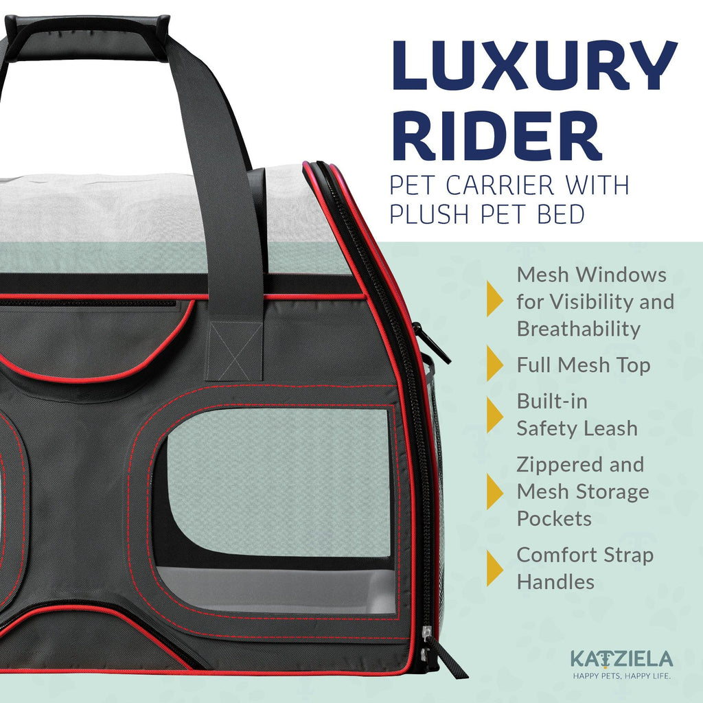 Airline Approved Luxury Pet Carrier with Removable Wheels and Telescopic Handle - Cat Dog - (8 Color Options) - (Katziela)