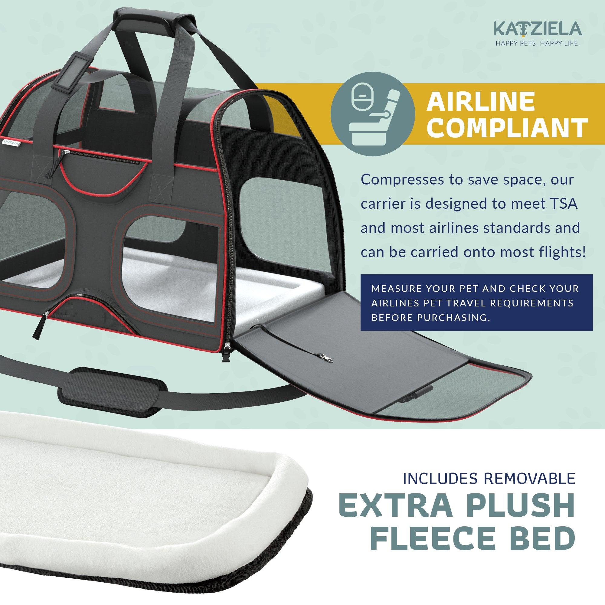 Airline Approved Luxury Pet Carrier with Removable Wheels and Telescopic Handle - Cat Dog - (8 Color Options) - (Katziela)