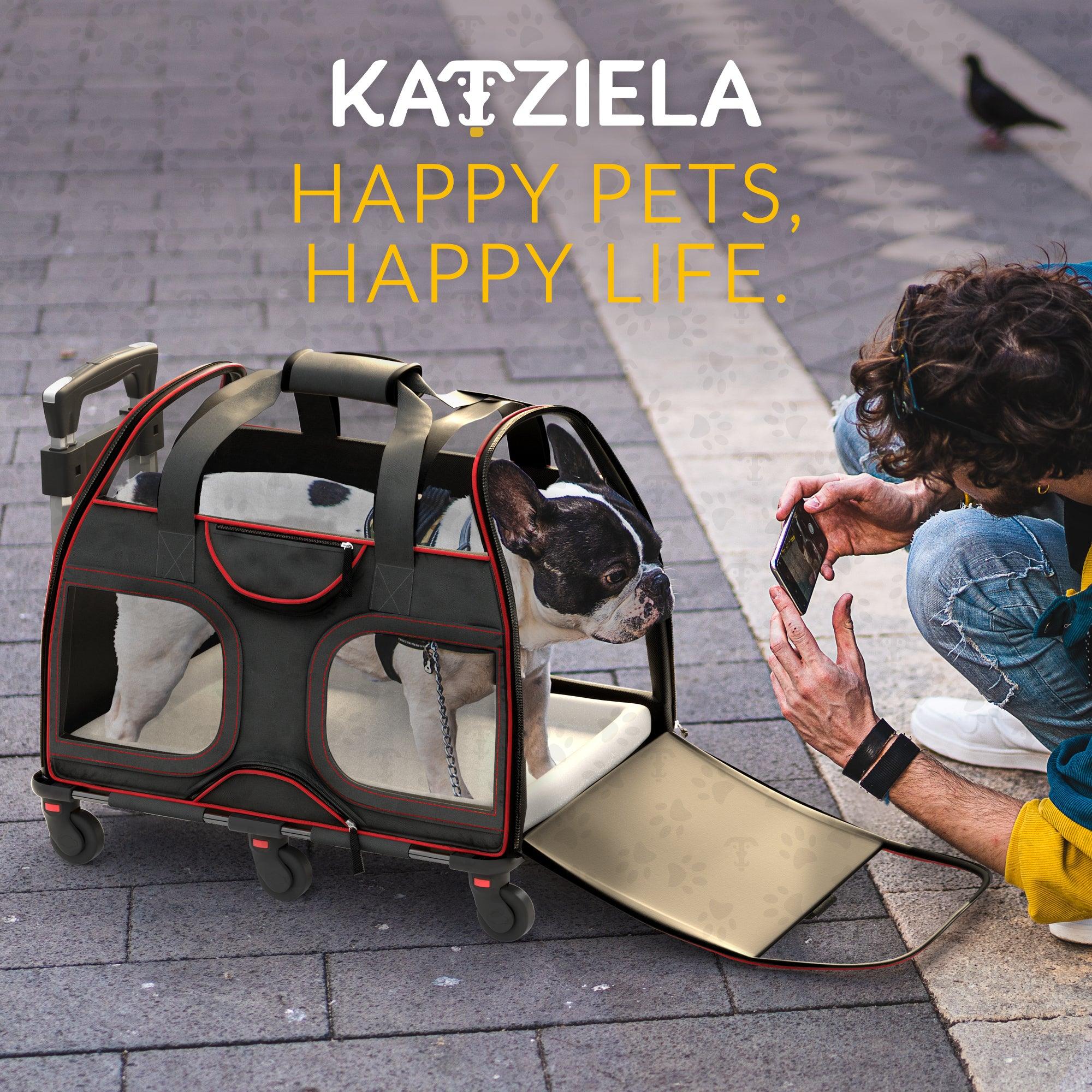 Airline Approved Luxury Pet Carrier with Removable Wheels and Telescopic Handle - Cat Dog - (8 Color Options) - (Katziela)