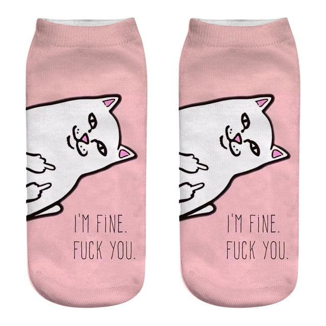 3D Cat Ankle Socks - (25 Style Options) - (4 Color Options) - One Size - Girls and Women