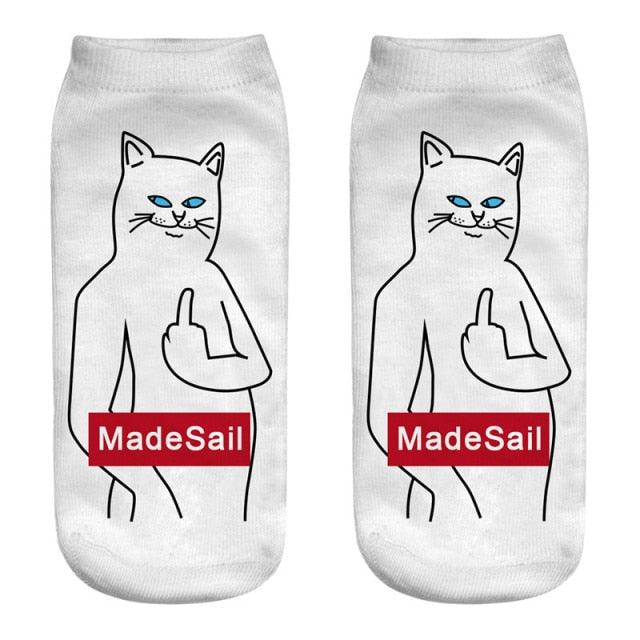 3D Cat Ankle Socks - (25 Style Options) - (4 Color Options) - One Size - Girls and Women