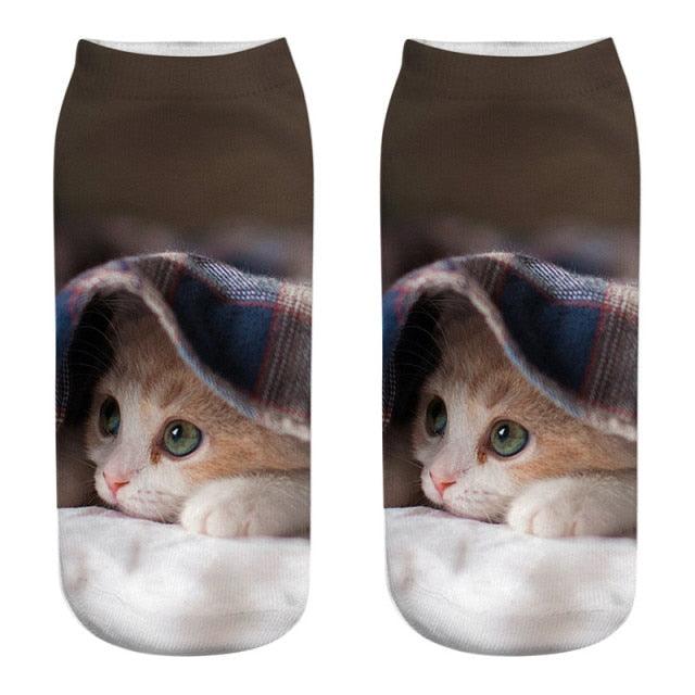 3D Cat Ankle Socks - (25 Style Options) - (4 Color Options) - One Size - Girls and Women