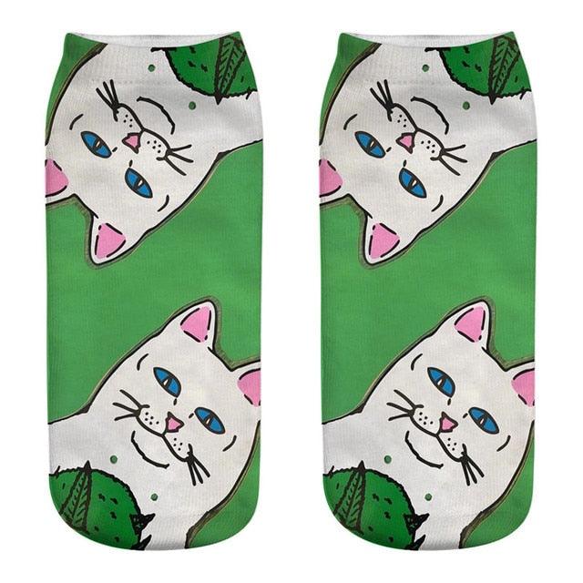 3D Cat Ankle Socks - (25 Style Options) - (4 Color Options) - One Size - Girls and Women