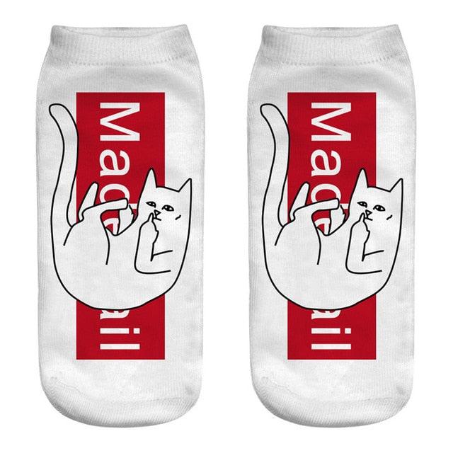 3D Cat Ankle Socks - (25 Style Options) - (4 Color Options) - One Size - Girls and Women