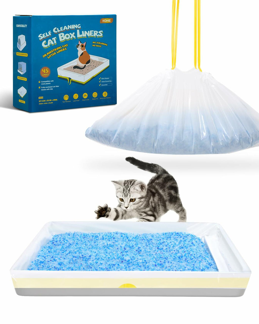 Leak-Proof Litter Box Liners with Drawstring - Cat - (45/Box) - ( Box within W 37.4'' x H 11'') - (While Supplies Last)