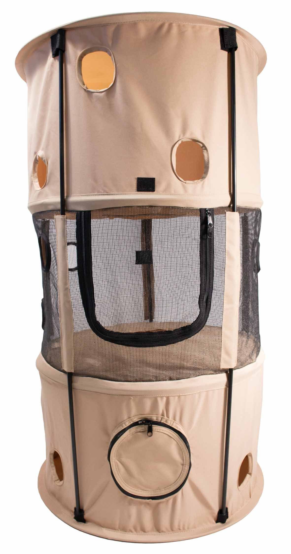 Cat 'Climber-Tree'  House Enclosure - (Portable) - (Lounger) - (Lightweight) - (Black, Khaki) -  (Pet Life ® ) - (While Supplies Last)