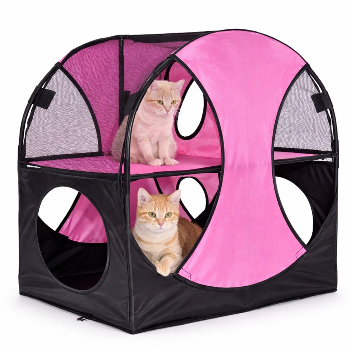 Portable 2-Level Travel Tree Maze, Tunnel House Lounging Enclosure - Cat -  (Collapsible) - (5 Color Options) - (Pet Life ®) - (While Supplies Last)