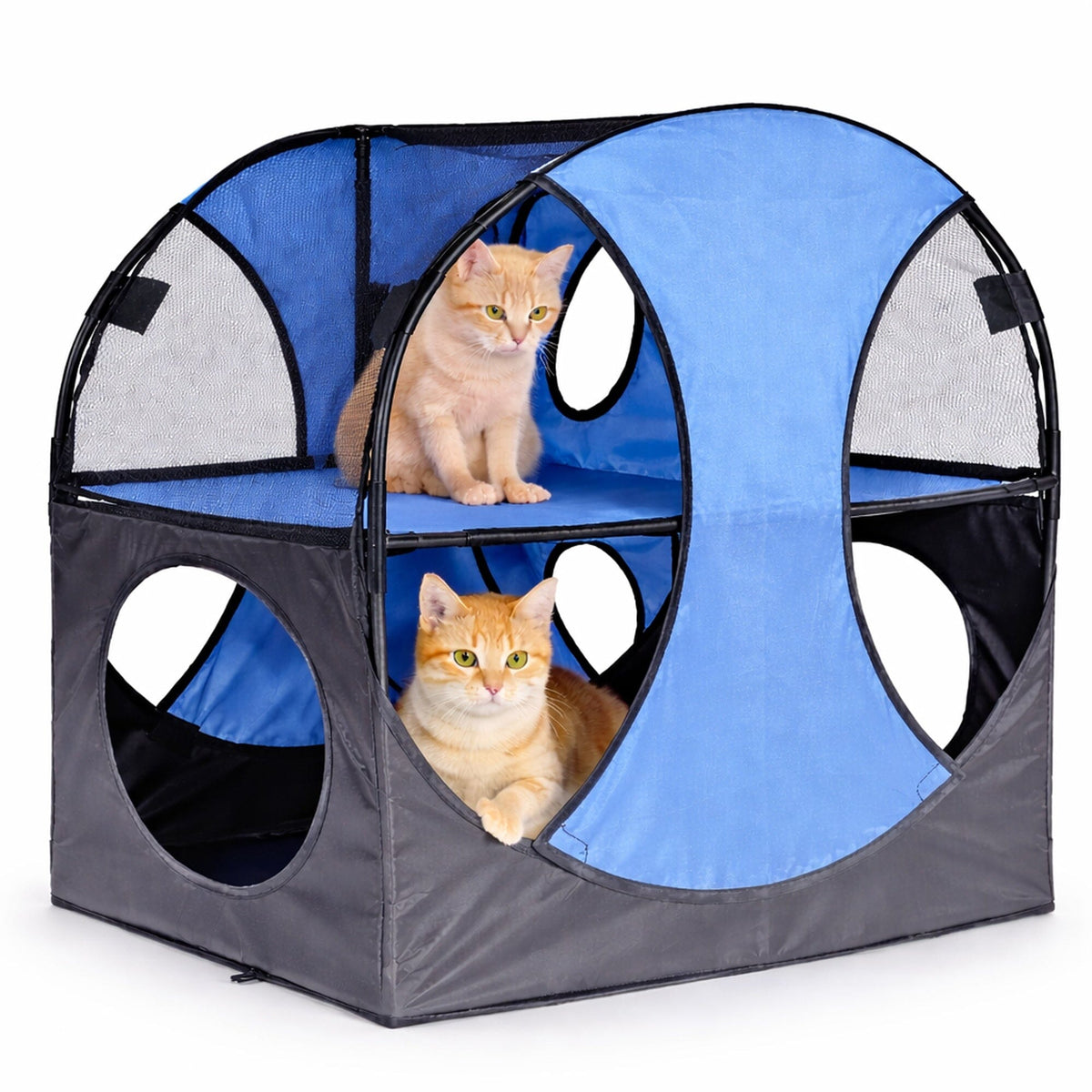 Portable 2-Level Travel Tree Maze, Tunnel House Lounging Enclosure - Cat -  (Collapsible) - (5 Color Options) - (Pet Life ®) - (While Supplies Last)