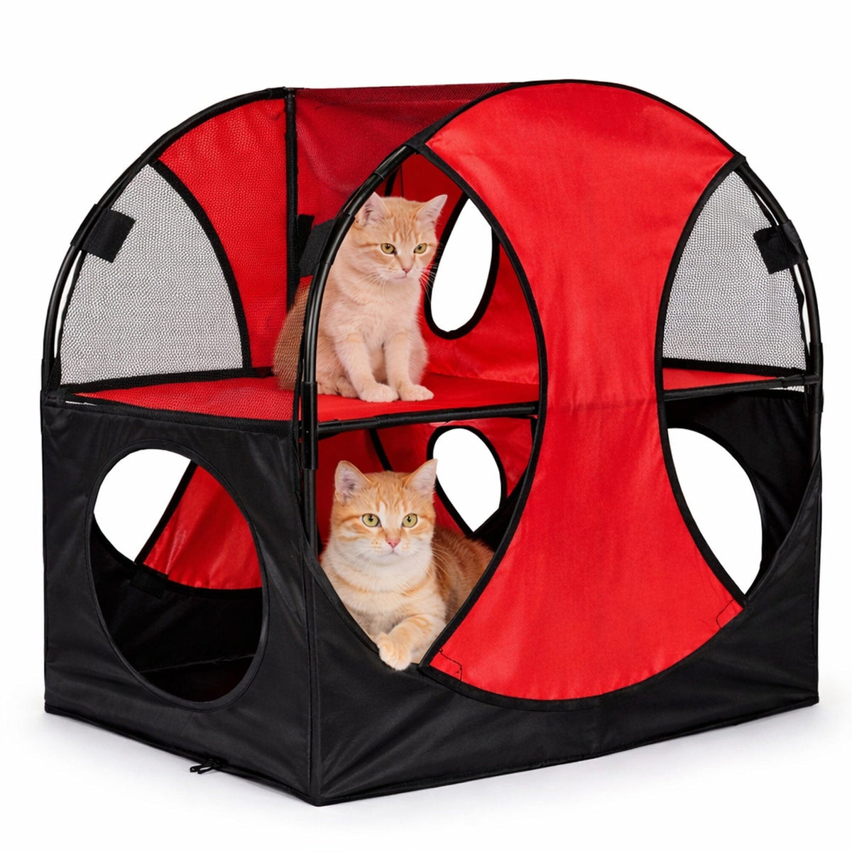 Portable 2-Level Travel Tree Maze, Tunnel House Lounging Enclosure - Cat -  (Collapsible) - (5 Color Options) - (Pet Life ®) - (While Supplies Last)