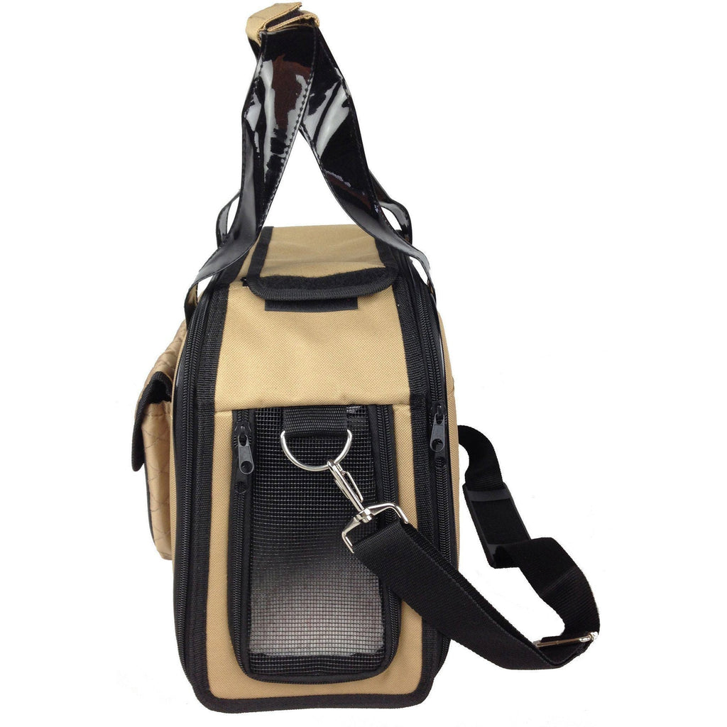Airline Approved Mystique Pet Carrier Travel Bag - Dog - (Khaki, Black) - (Designer) - (Fashionable)