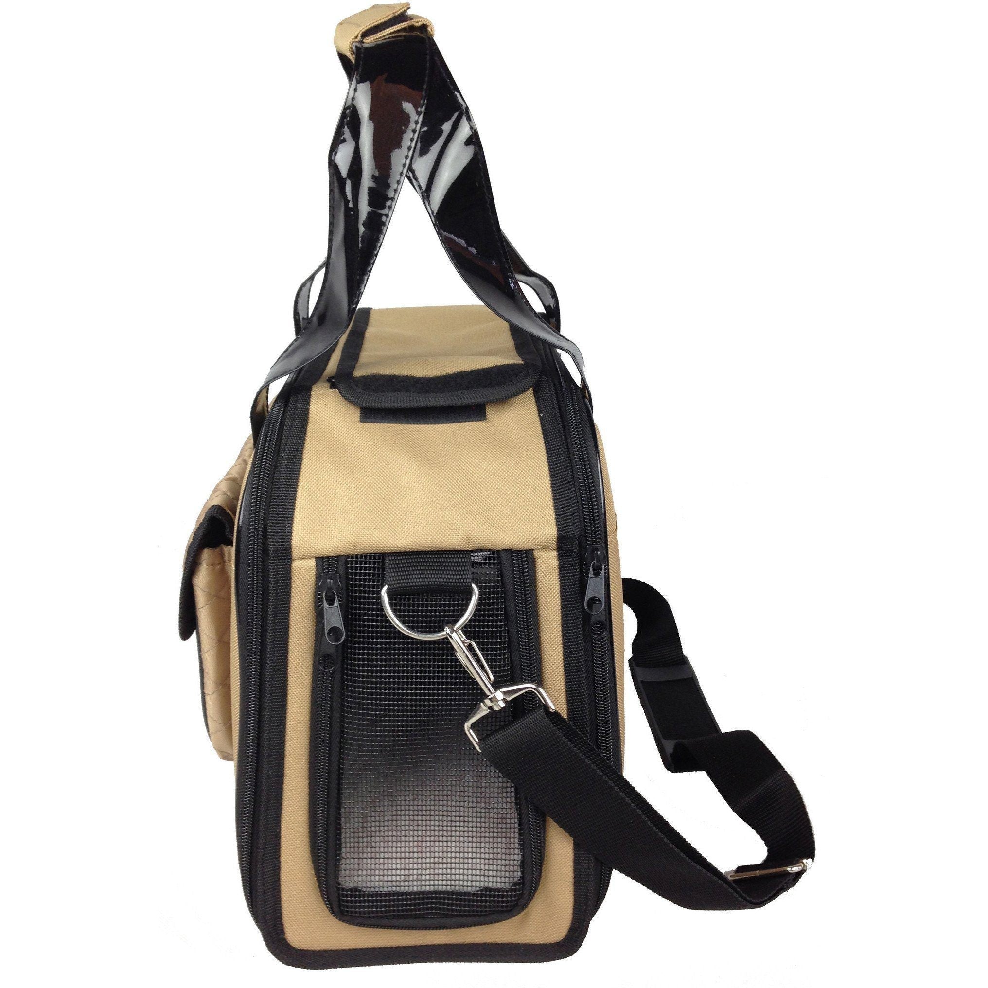 Airline Approved Mystique Pet Carrier Travel Bag - Dog - (Khaki, Black) - (Designer) - (Fashionable)