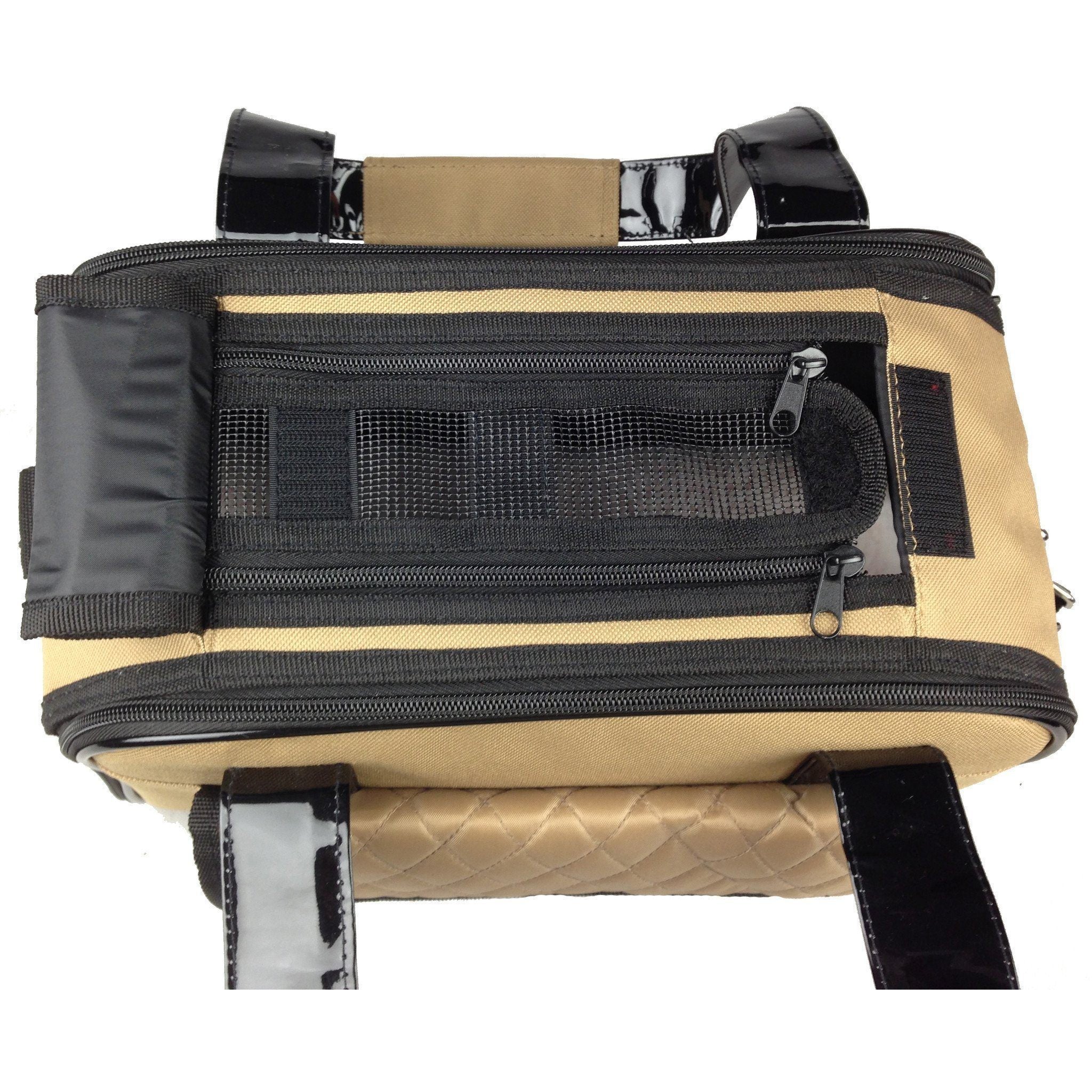 Airline Approved Mystique Pet Carrier Travel Bag - Dog - (Khaki, Black) - (Designer) - (Fashionable)