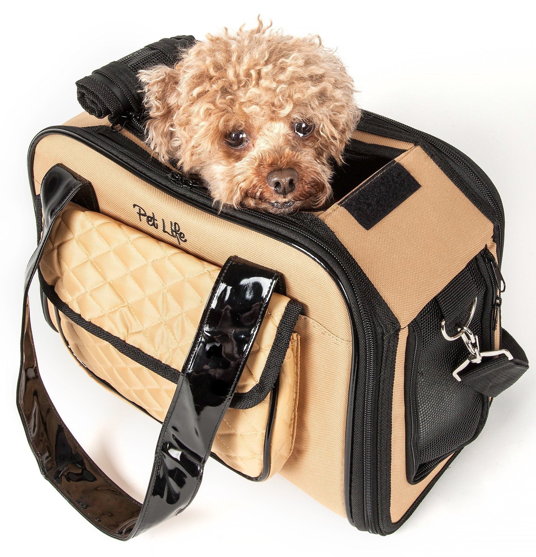 Airline Approved Mystique Pet Carrier Travel Bag - Dog - (Khaki, Black) - (Designer) - (Fashionable)