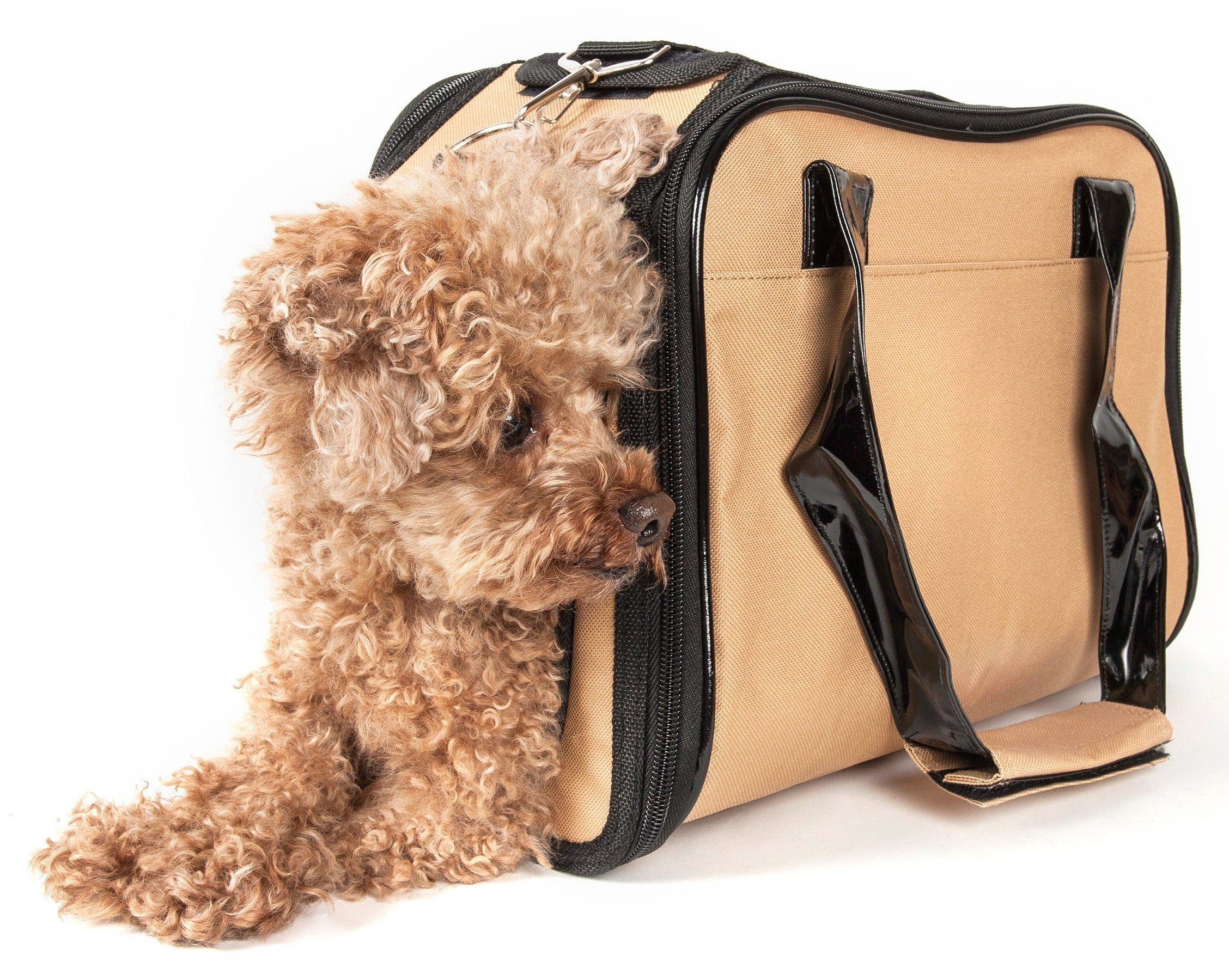 Airline Approved Mystique Pet Carrier Travel Bag - Dog - (Khaki, Black) - (Designer) - (Fashionable)