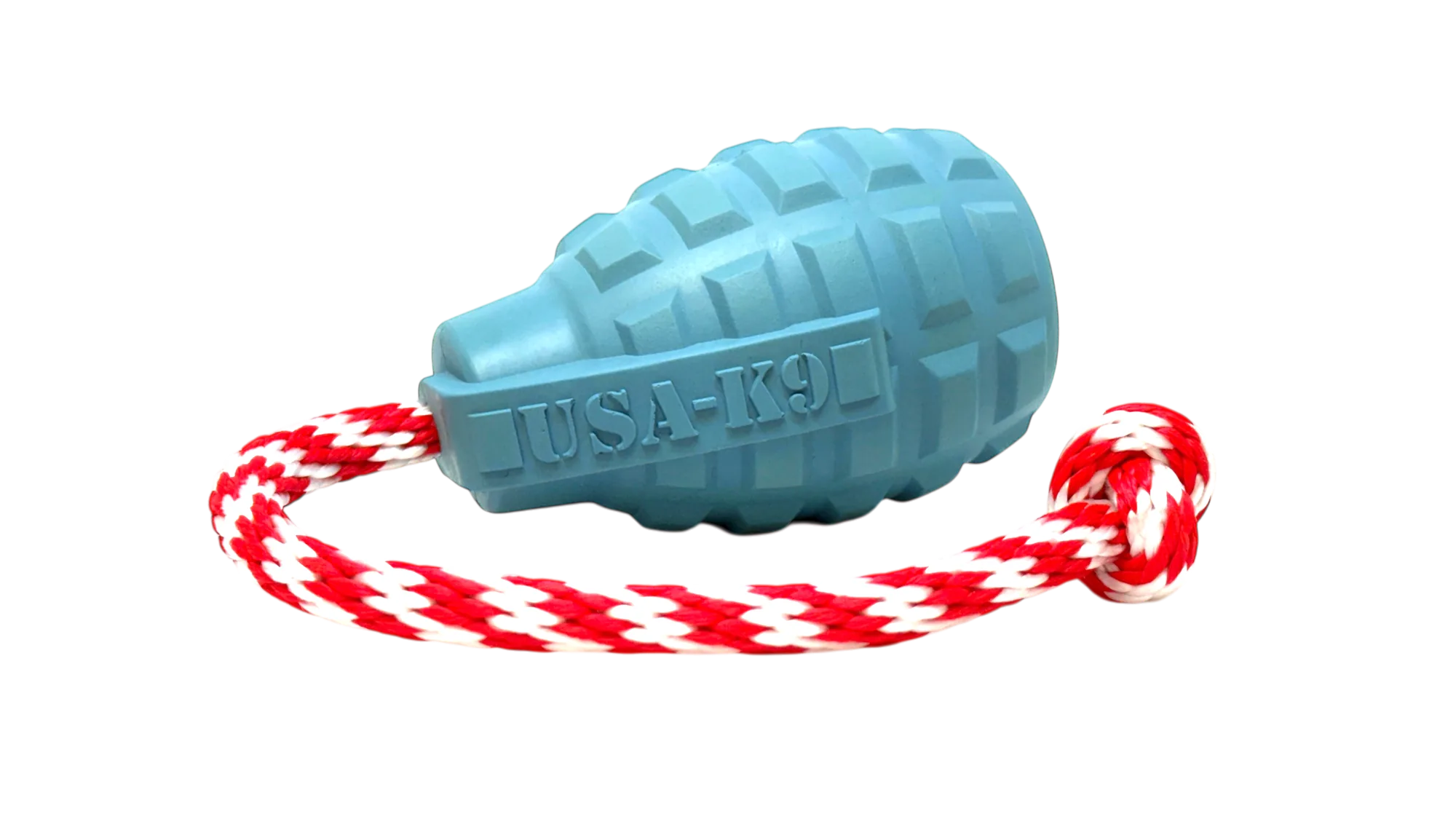 USA-K9 Grenade Shaped Rubber Tug Toy -  Dog -  (M, L) - (Treat Dispenser) - (Blue, Red) - (While Supplies Last)