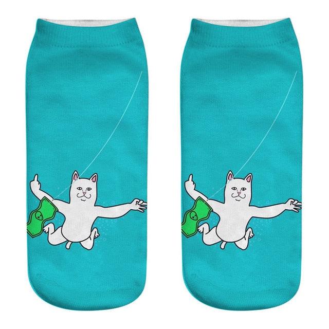 3D Cat Ankle Socks - (25 Style Options) - (4 Color Options) - One Size - Girls and Women