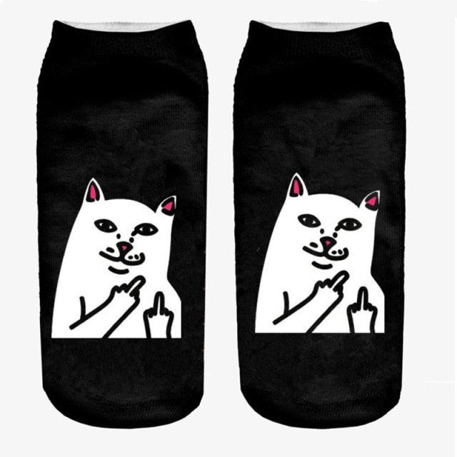 3D Cat Ankle Socks - (25 Style Options) - (4 Color Options) - One Size - Girls and Women