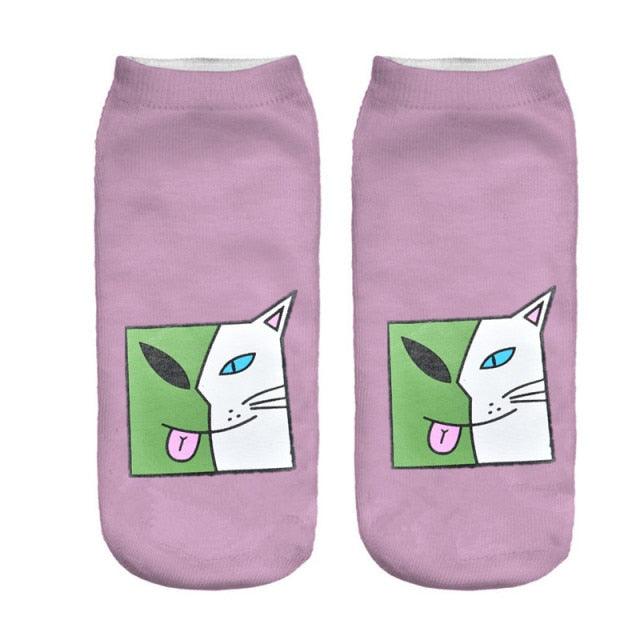 3D Cat Ankle Socks - (25 Style Options) - (4 Color Options) - One Size - Girls and Women