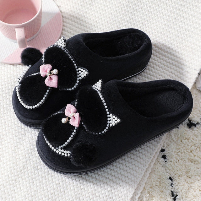 Kawaii Cat Pearls Slippers - (4 Color Options) (6 Sizes) - Ladies