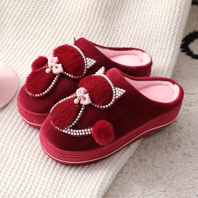 Kawaii Cat Pearls Slippers - (4 Color Options) (6 Sizes) - Ladies