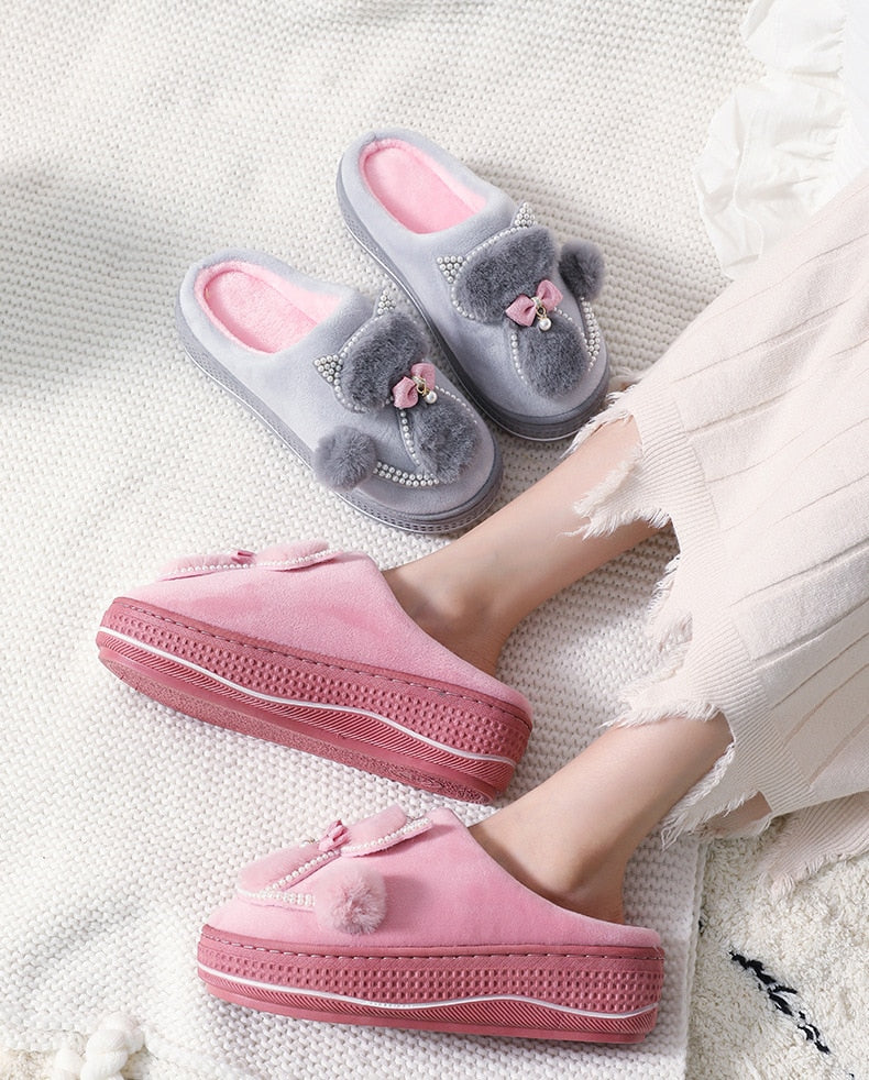 Kawaii Cat Pearls Slippers - (4 Color Options) (6 Sizes) - Ladies