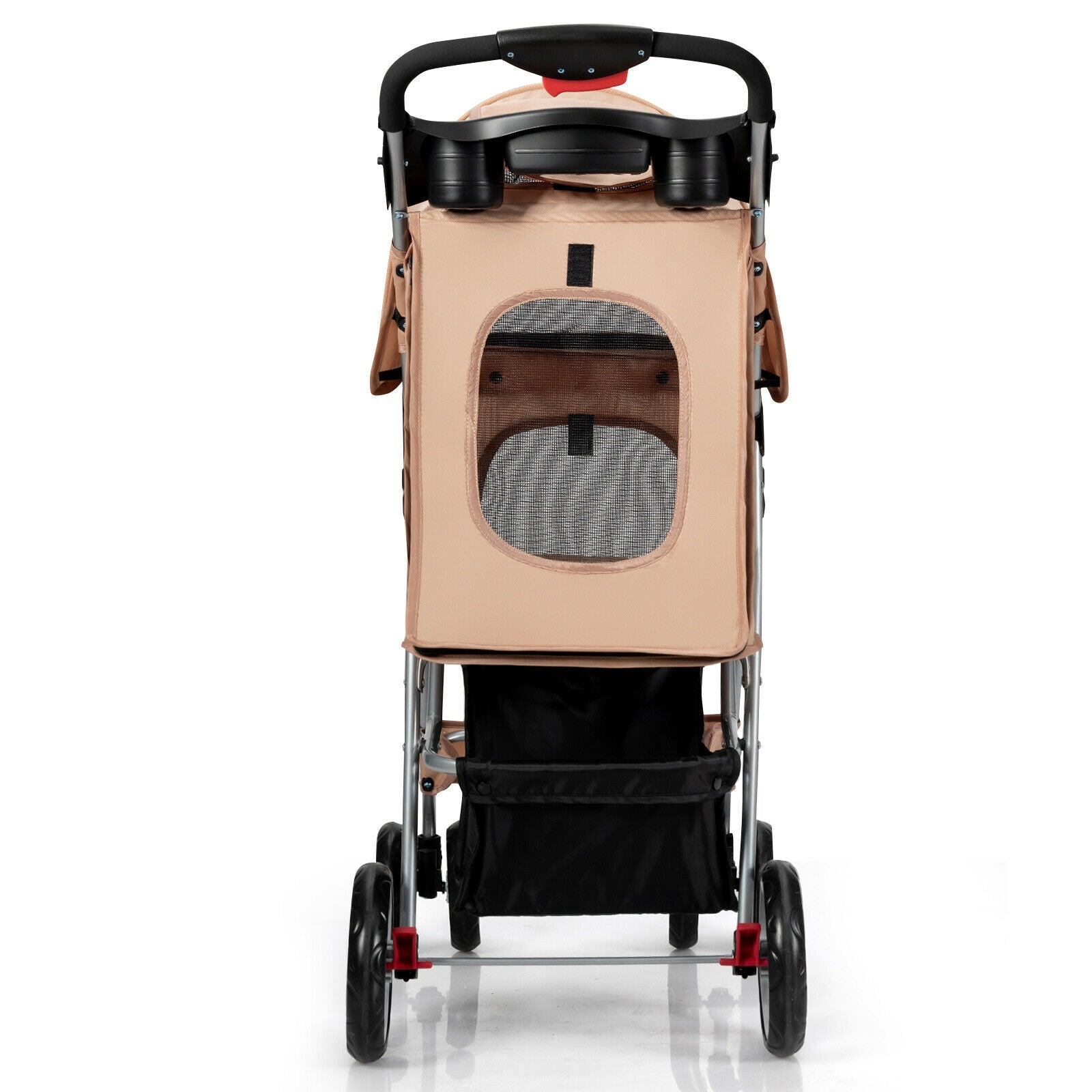 Foldable 4-Wheel Pet Stroller with Storage Basket - Dog Cat - (Beige) - (4 Mesh Windows) - (While Supplies Last)