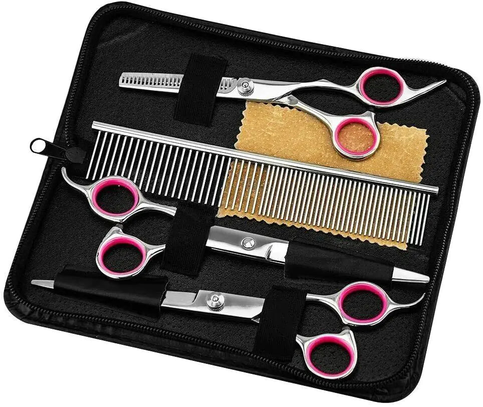 Grooming Scissors Kit -  Dog - (Stainless Straight) - (Curved Thinning Shears) - (While Supplies Last)