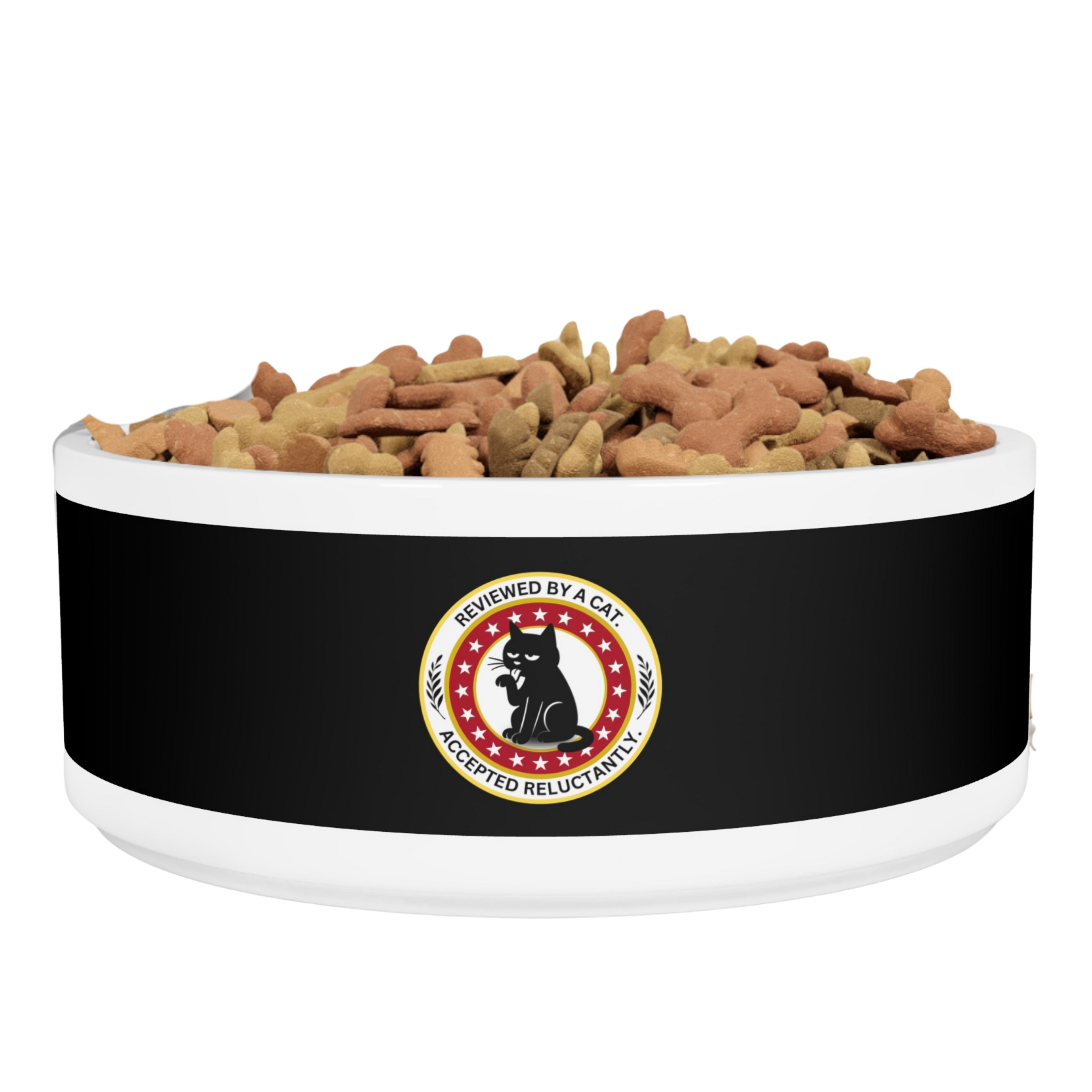 Ceramic Feeding Bowl with Cat Accepted Emblem - Cat - (16oz) - (White) - (While Supplies Last)