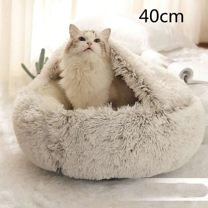 Pink Round Plush Pocket Bed -  Cat  - (5 Color/Style Options) - (Size: 40cm, 50cm, 65cm, height 2cm